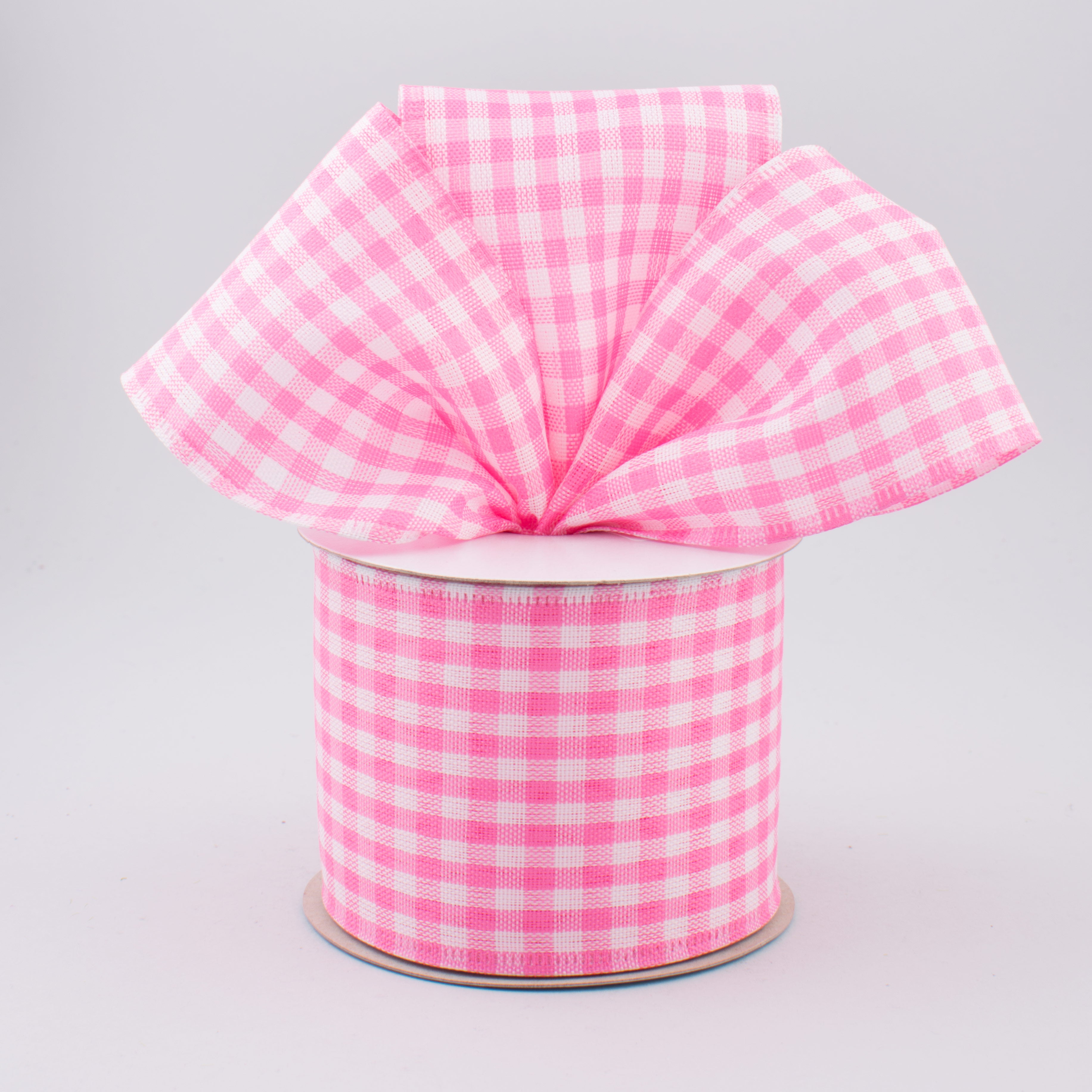 2.5" Gingham Check Wired Ribbon: Pink & White (10 Yards) Lifestyle Photo