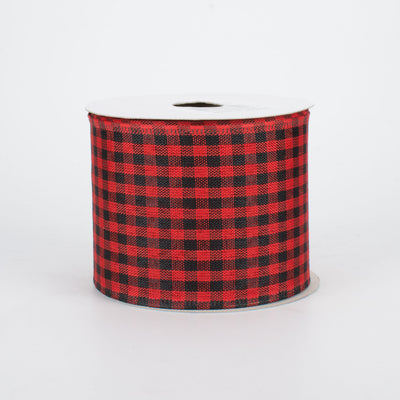 2.5" Gingham Check Wired Ribbon: Red & Black (10 Yards)