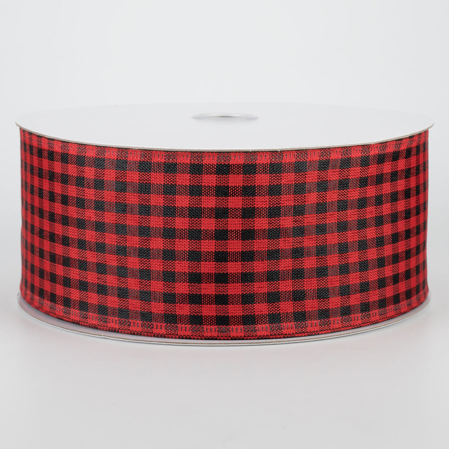 2.5" Gingham Check Wired Ribbon: Red & Black (50 Yards)