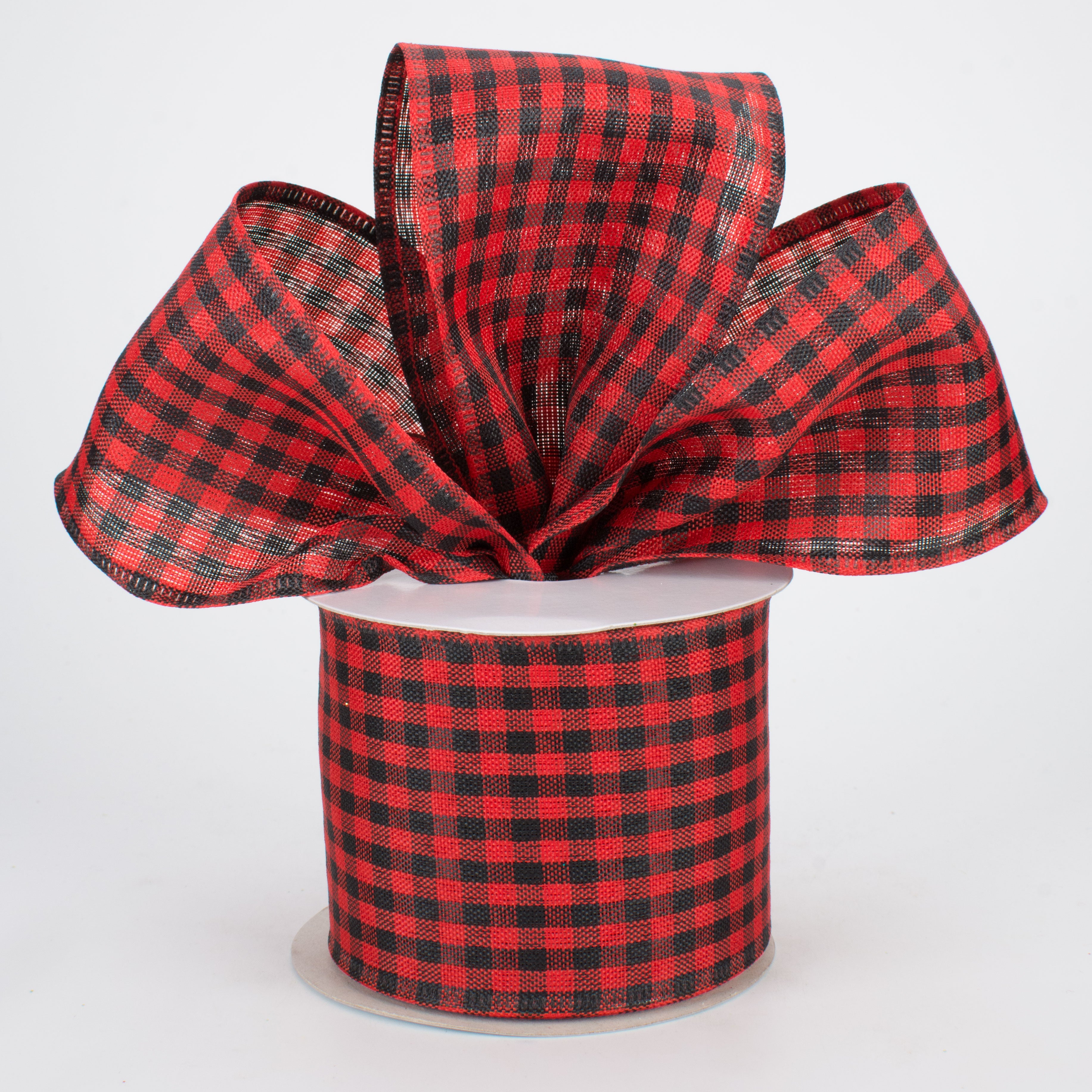 2.5" Gingham Check Wired Ribbon: Red & Black (10 Yards) Lifestyle Photo