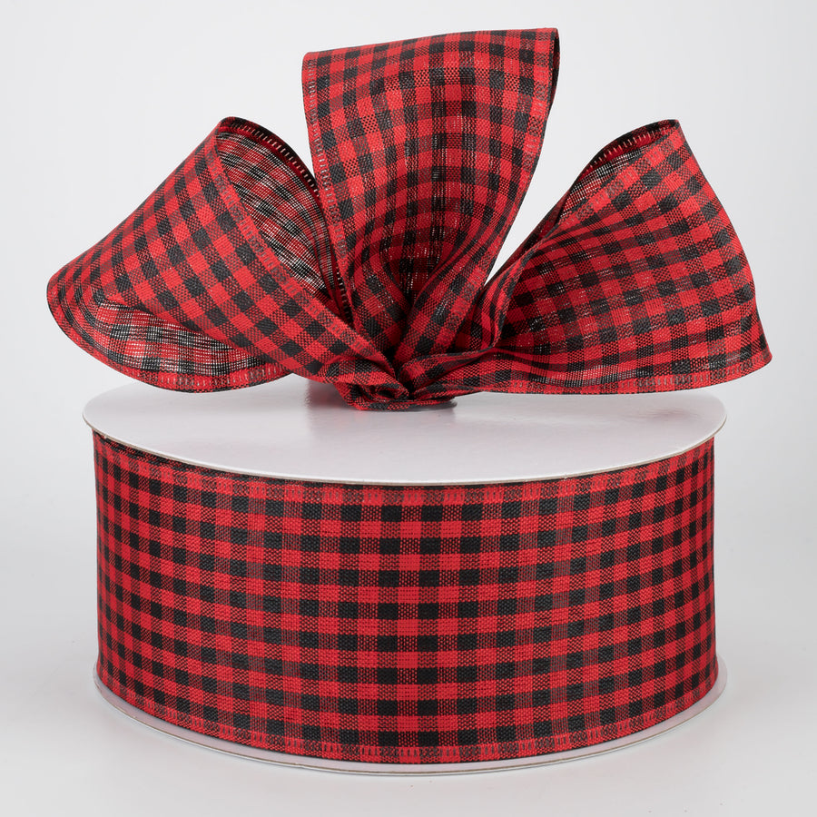 2.5" Gingham Check Wired Ribbon: Red & Black (50 Yards) Lifestyle Photo