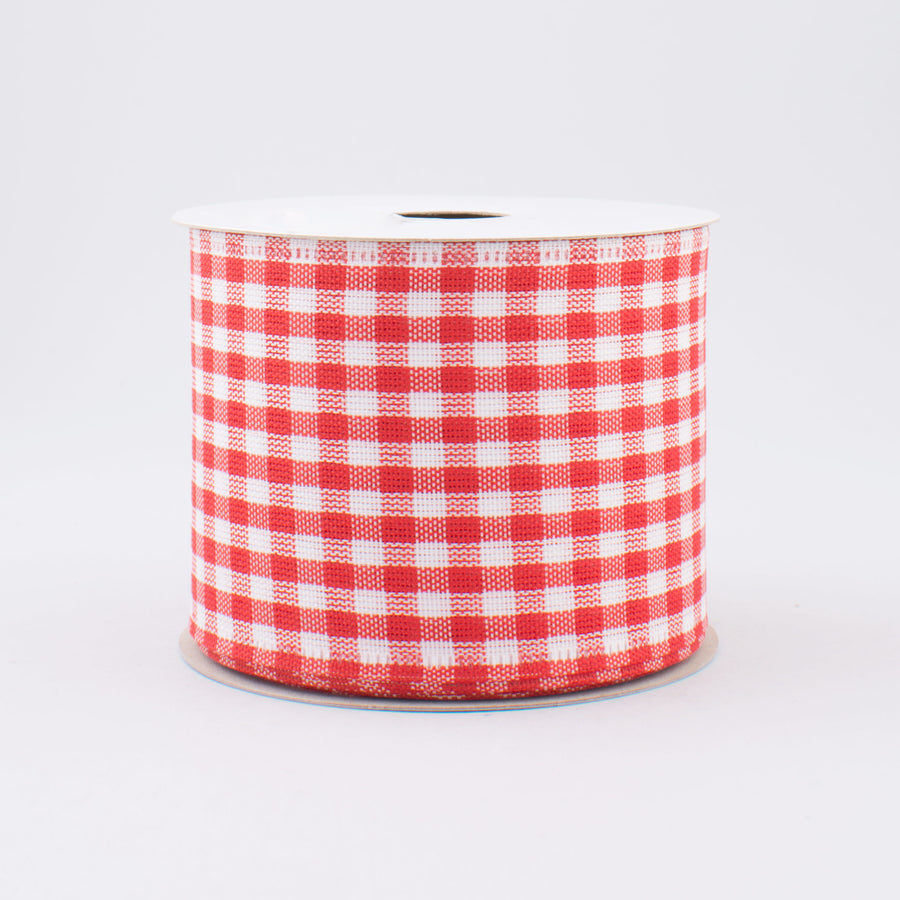 2.5" Gingham Check Wired Ribbon: Red & White (10 Yards)