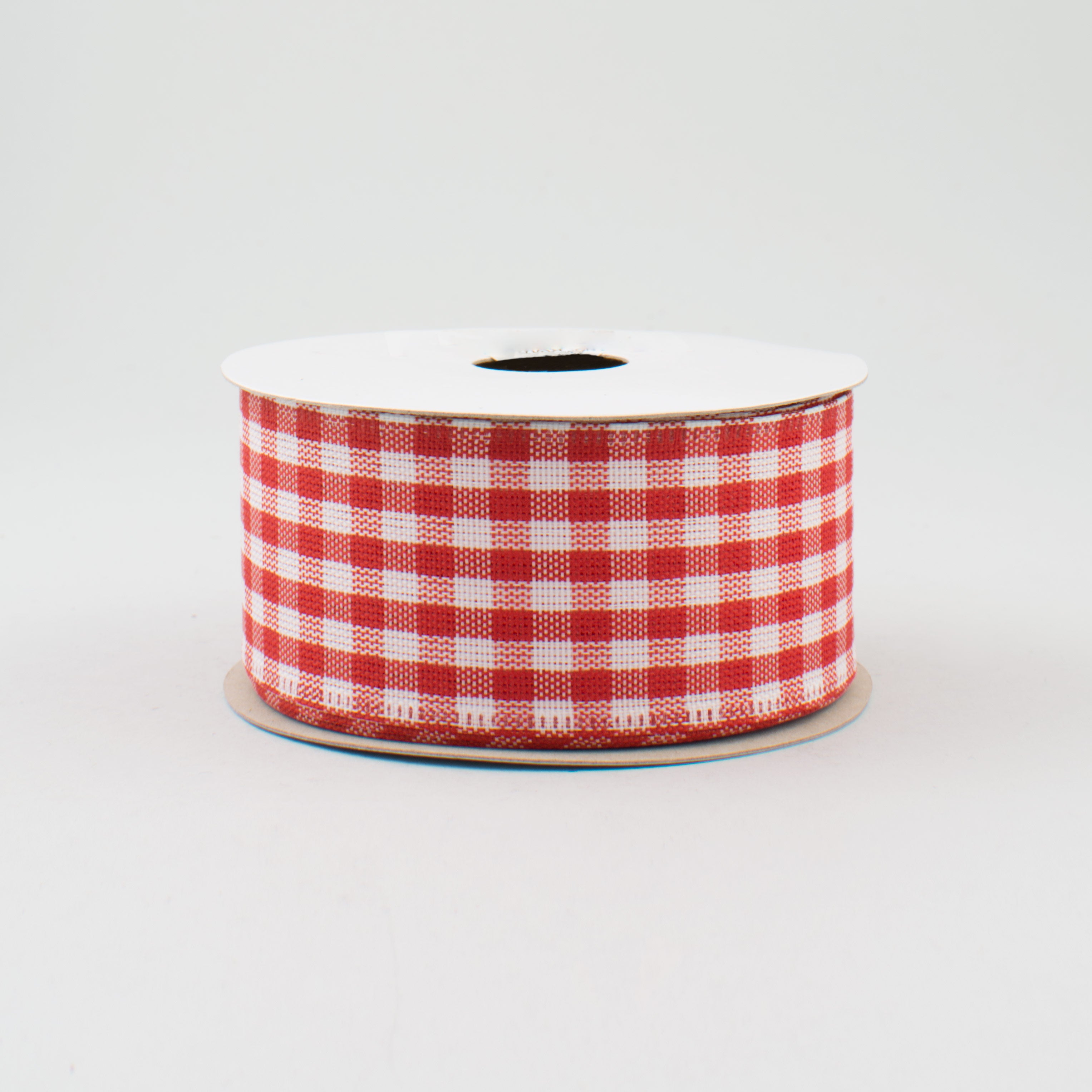 1.5" Gingham Check Wired Ribbon: Red & White (10 Yards)