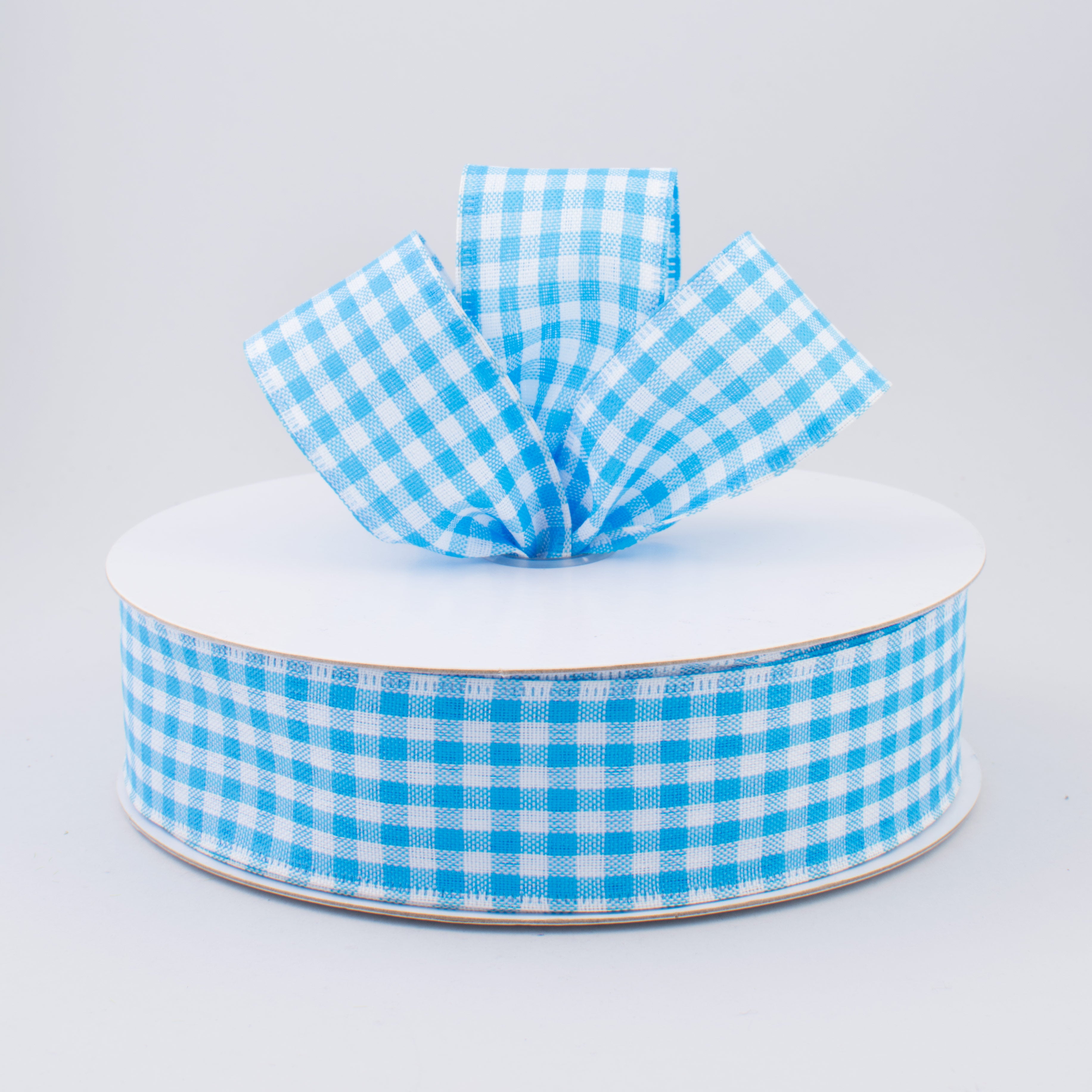 1.5" Gingham Check Wired Ribbon: Turquoise Blue & White (50 Yards) Lifestyle Photo