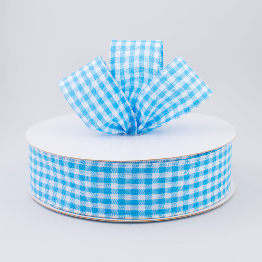 1.5" Gingham Check Wired Ribbon: Turquoise Blue & White (50 Yards) Lifestyle Photo