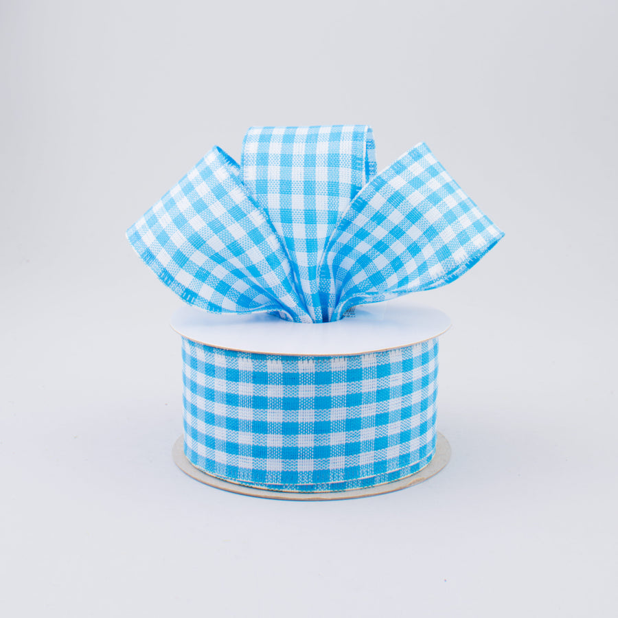 1.5" Gingham Check Wired Ribbon: Turquoise Blue & White (10 Yards) Lifestyle Photo
