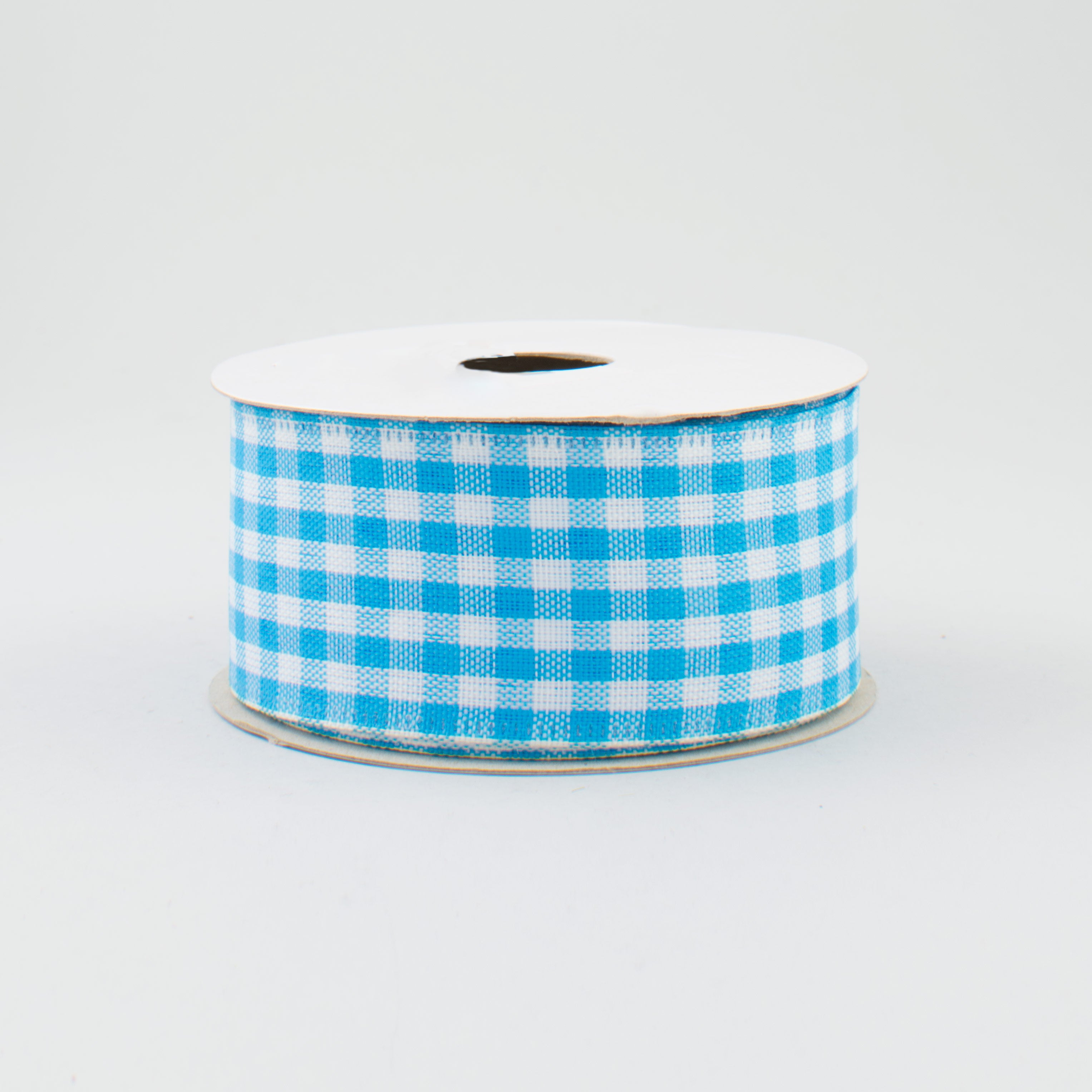 1.5" Gingham Check Wired Ribbon: Turquoise Blue & White (10 Yards)