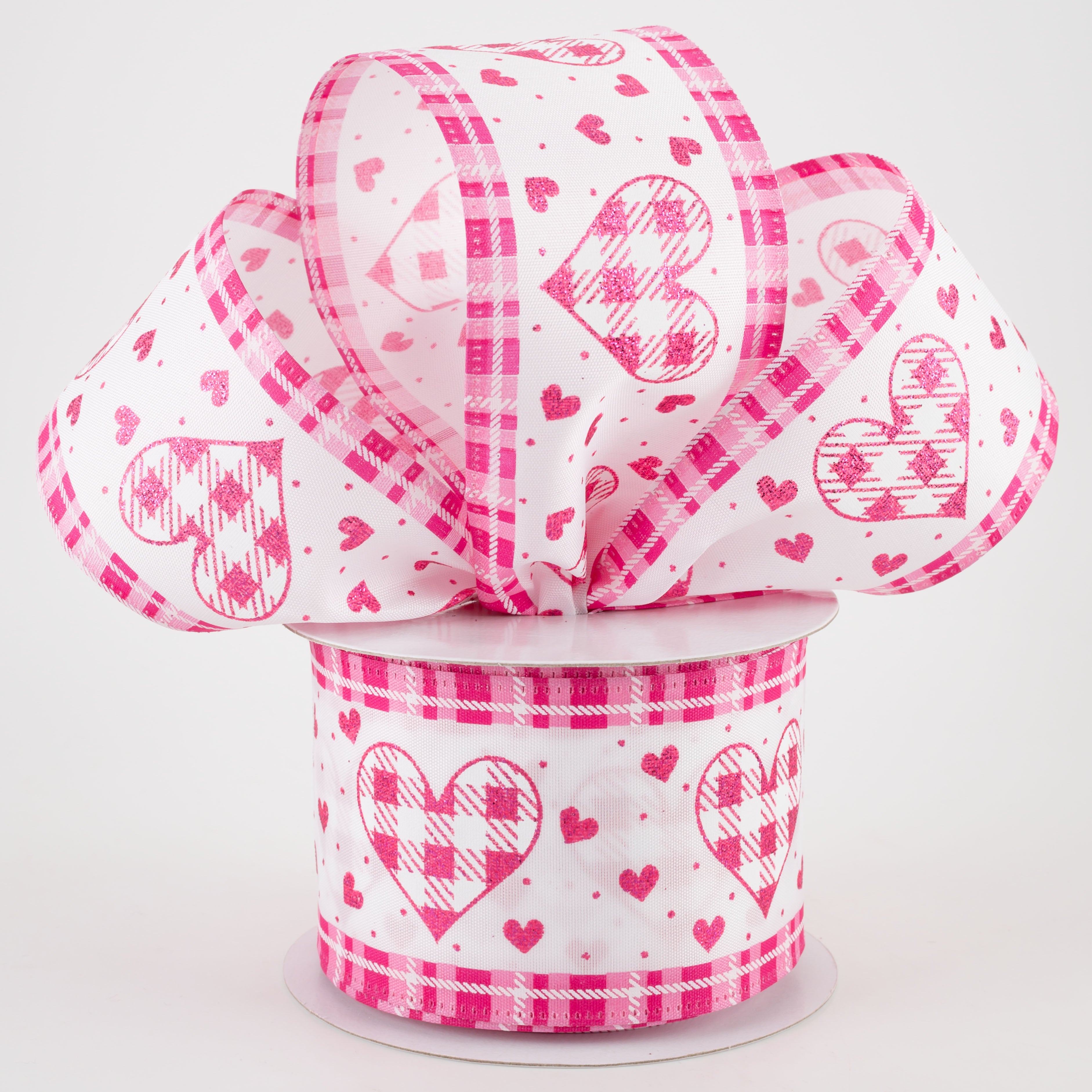2.5" Gingham Hearts Plaid Edge Ribbon: Pink (10 Yards) Lifestyle Photo