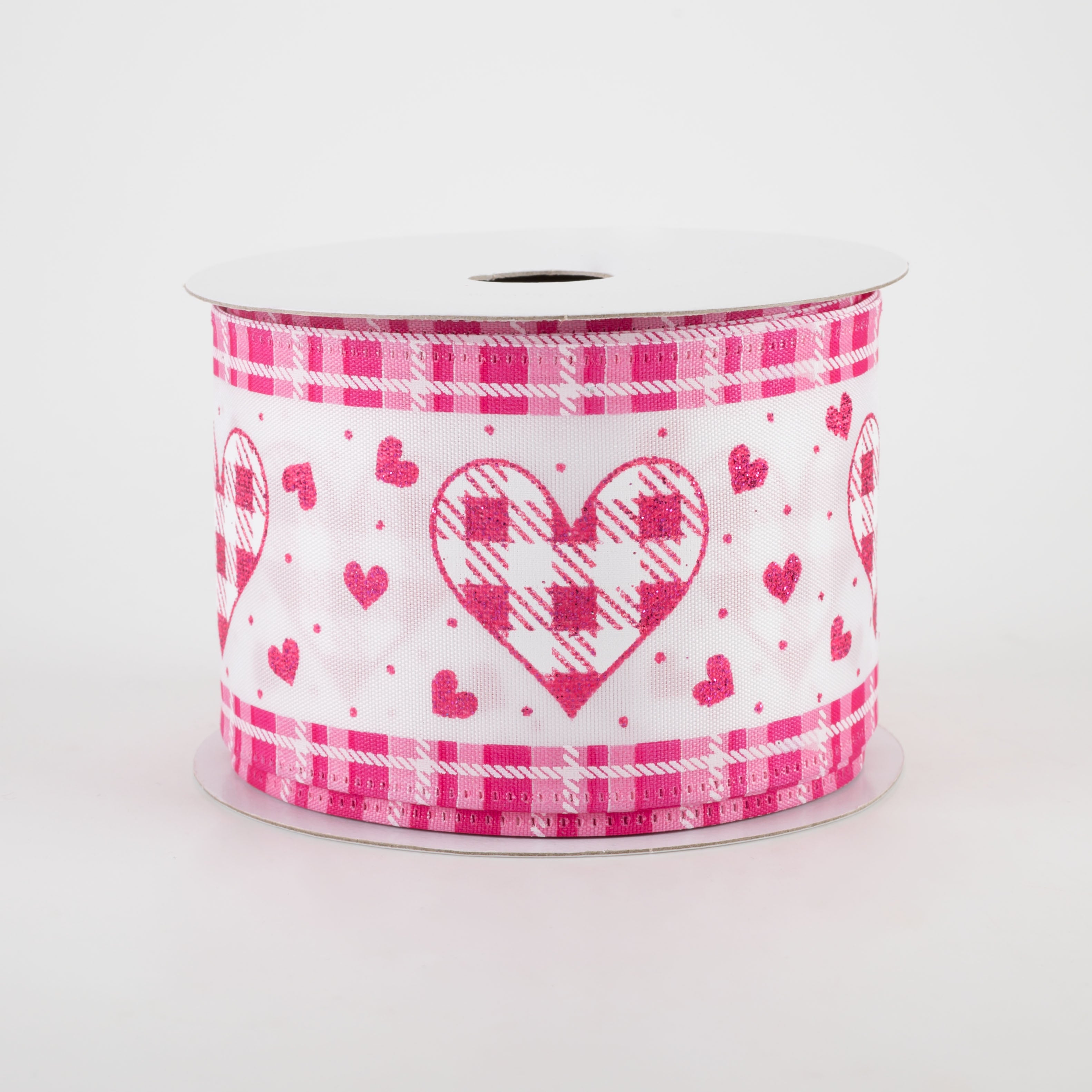 2.5" Gingham Hearts Plaid Edge Ribbon: Pink (10 Yards) Item Number: 15206-40-03