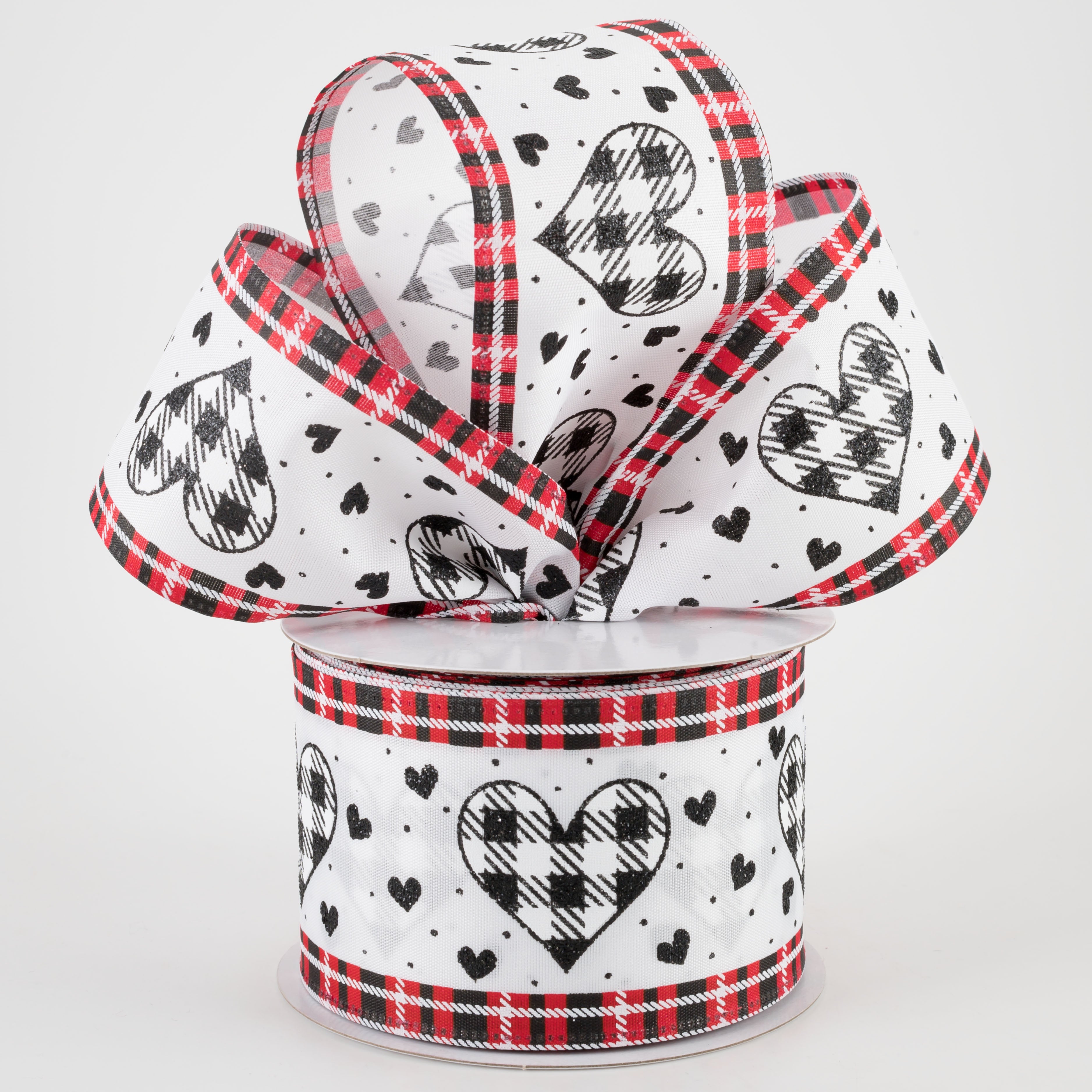 2.5" Gingham Hearts Plaid Edge Ribbon: Red & Black (10 Yards) Lifestyle Photo