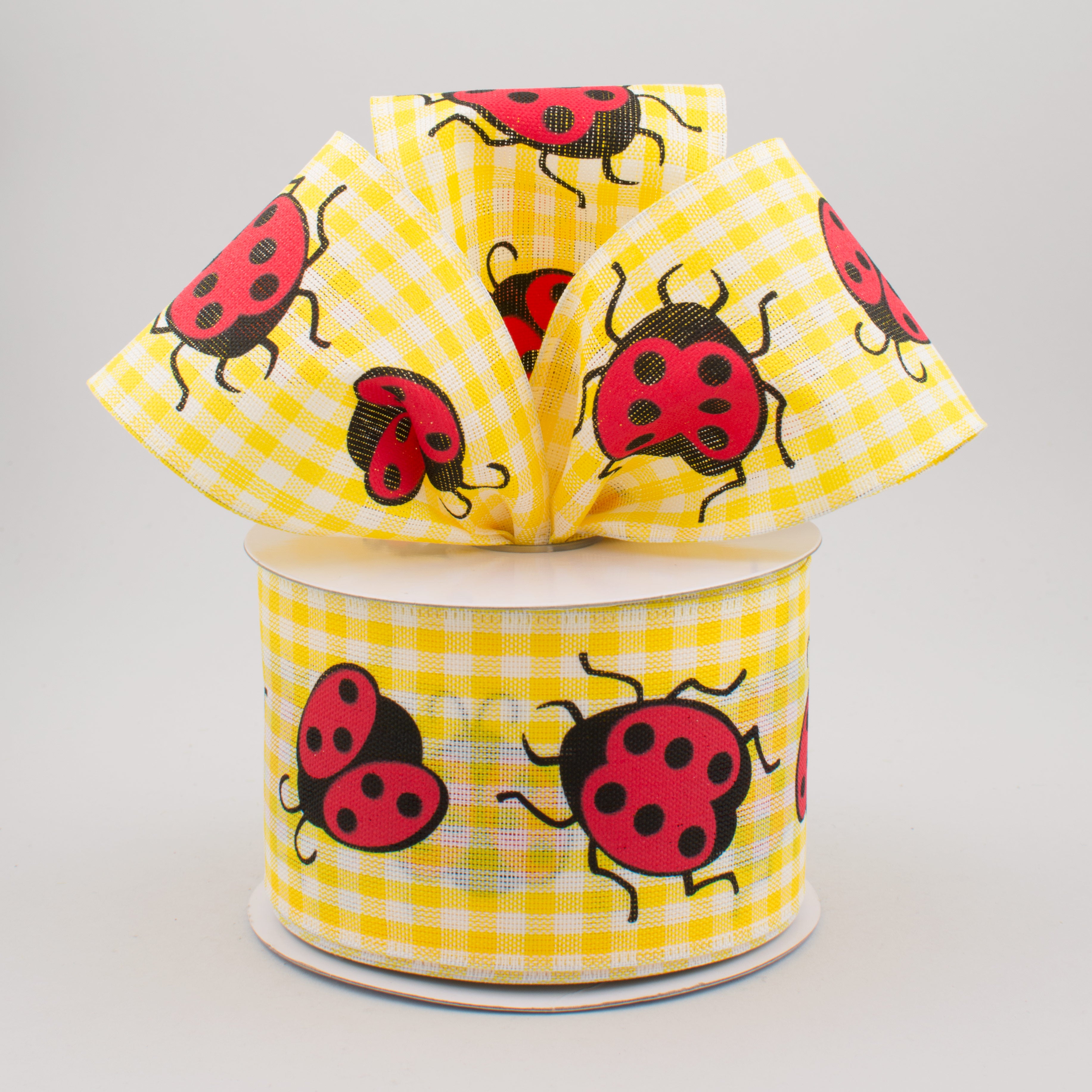 2.5" Gingham Ladybug Ribbon: Yellow & White (10 Yards) Lifestyle Photo