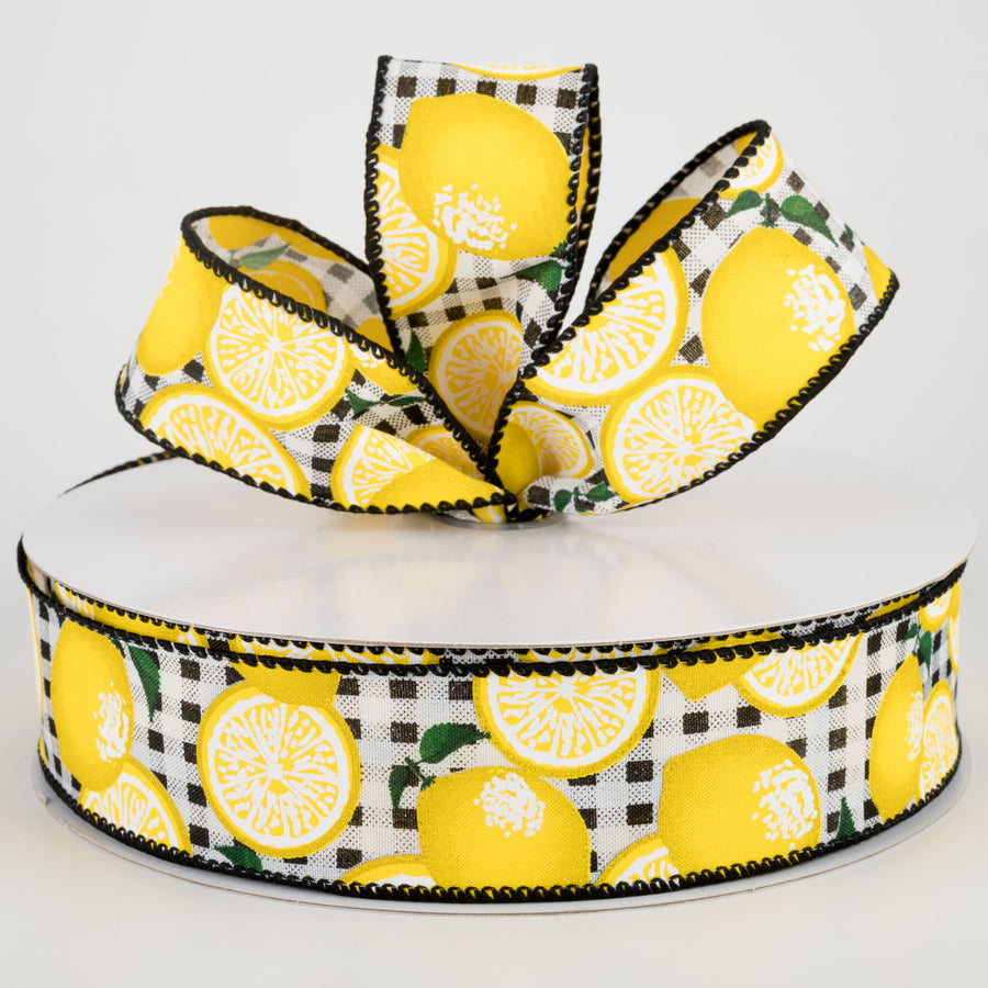 1.5" Gingham Lemons Ribbon: Black (50 Yards) Lifestyle Photo