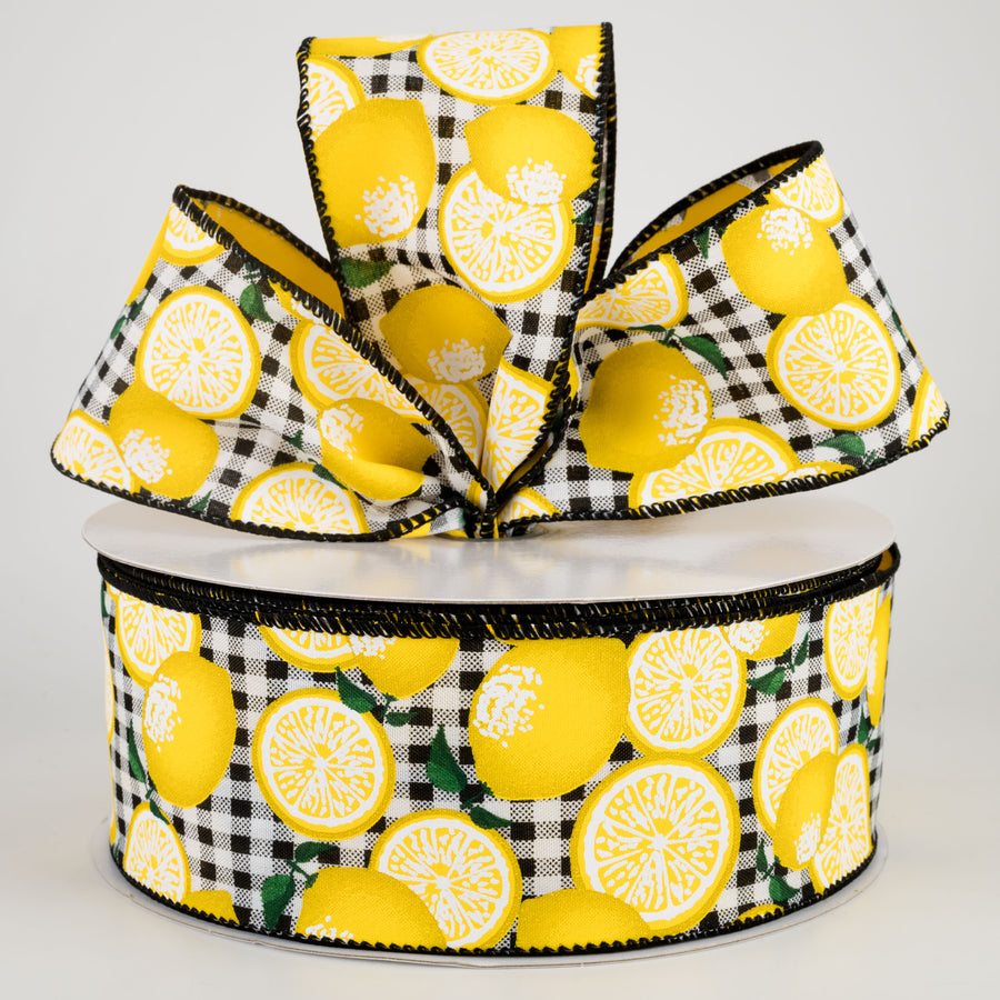 2.5" Gingham Lemons Ribbon: Black (50 Yards) Lifestyle Photo