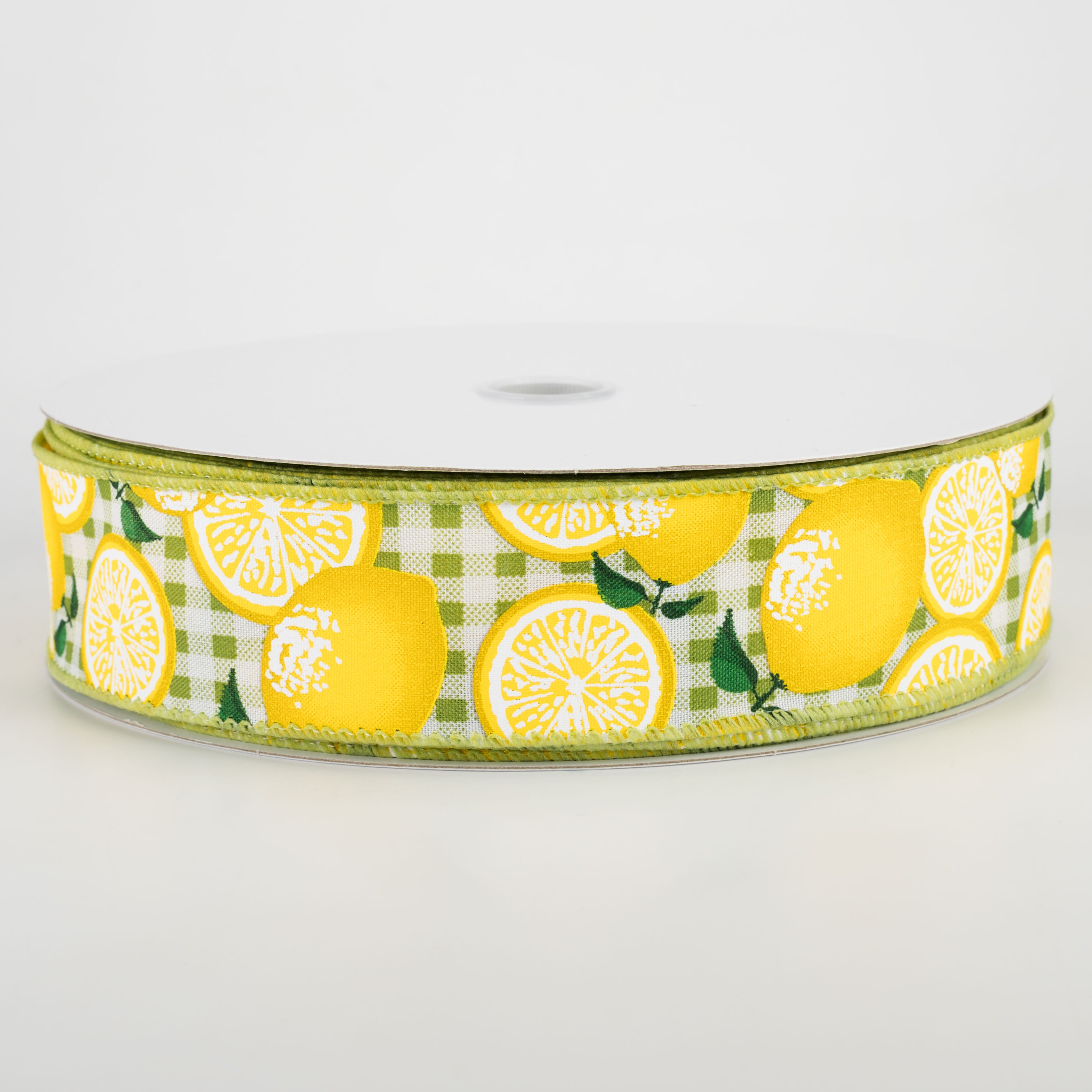 1.5" Gingham Lemons Ribbon: Green (50 Yards)