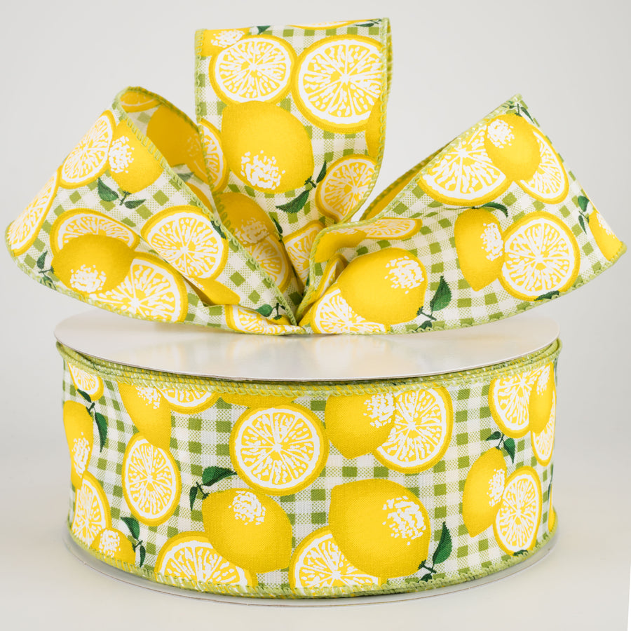 2.5" Gingham Lemons Ribbon: Green (50 Yards) Lifestyle Photo