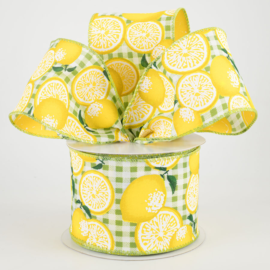 2.5" Gingham Lemons Ribbon: Green (10 Yards) Lifestyle Photo