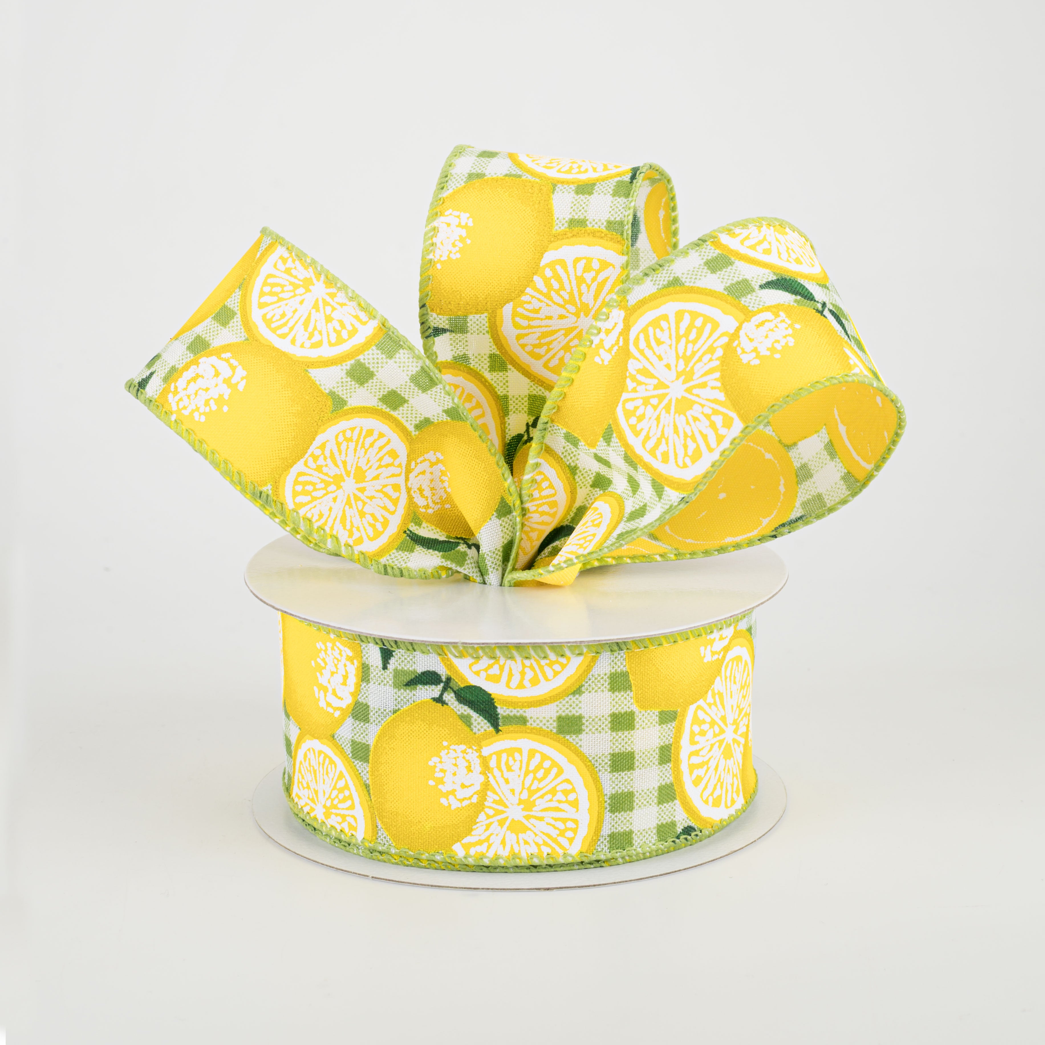 1.5" Gingham Lemons Ribbon: Green (10 Yards) Lifestyle Photo
