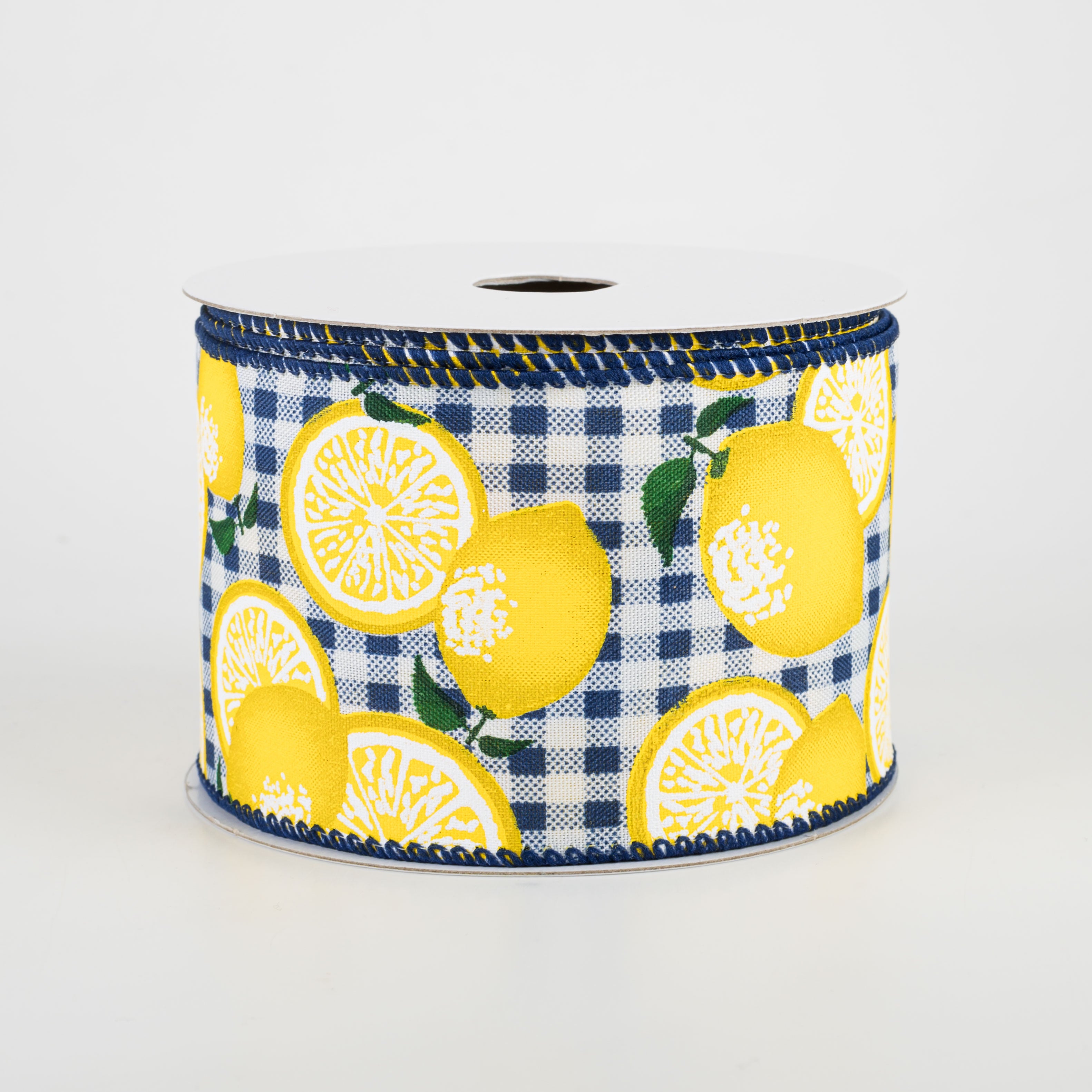 2.5" Gingham Lemons Ribbon: Navy Blue (10 Yards) Item Number: 41120-40-25