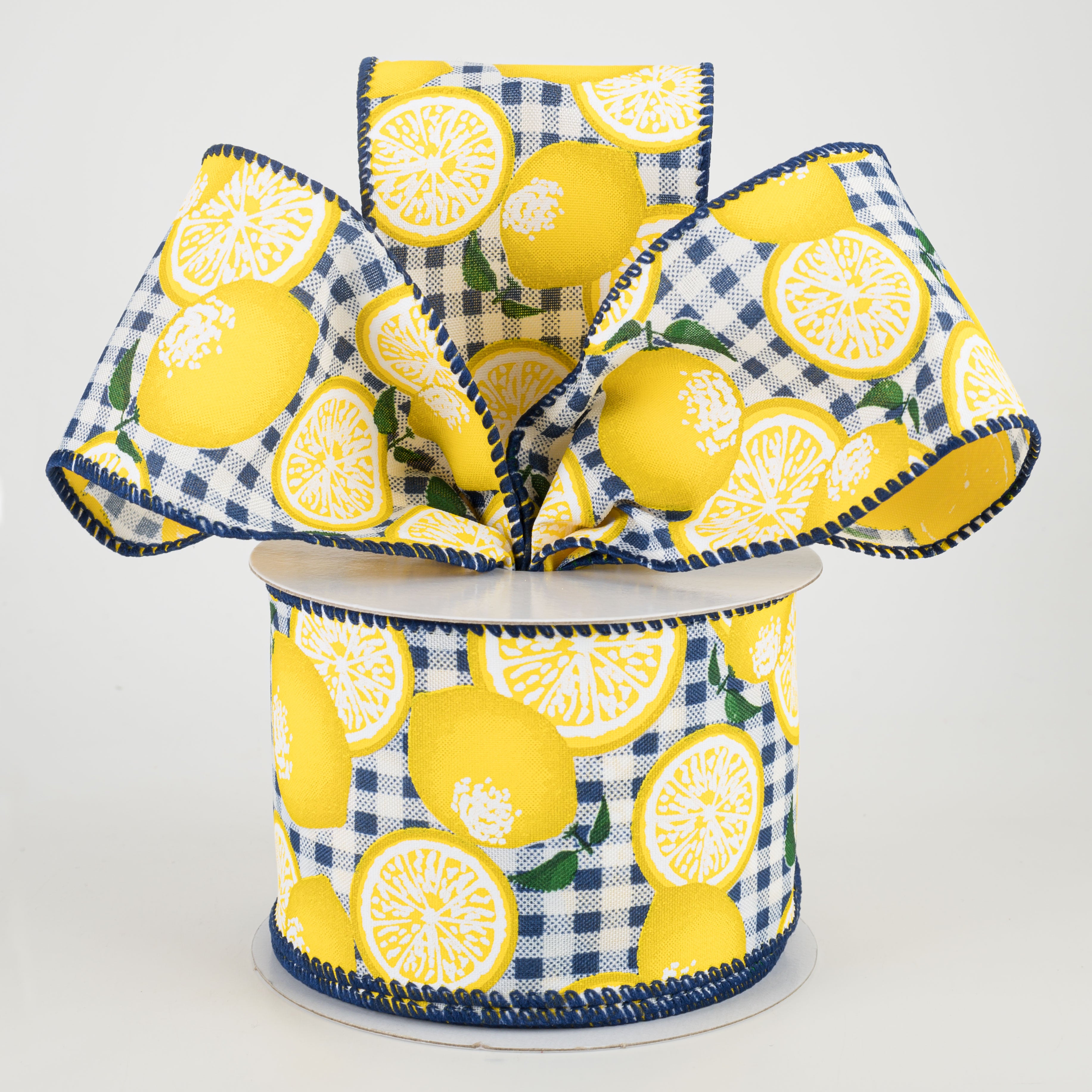 2.5" Gingham Lemons Ribbon: Navy Blue (10 Yards) Lifestyle Photo
