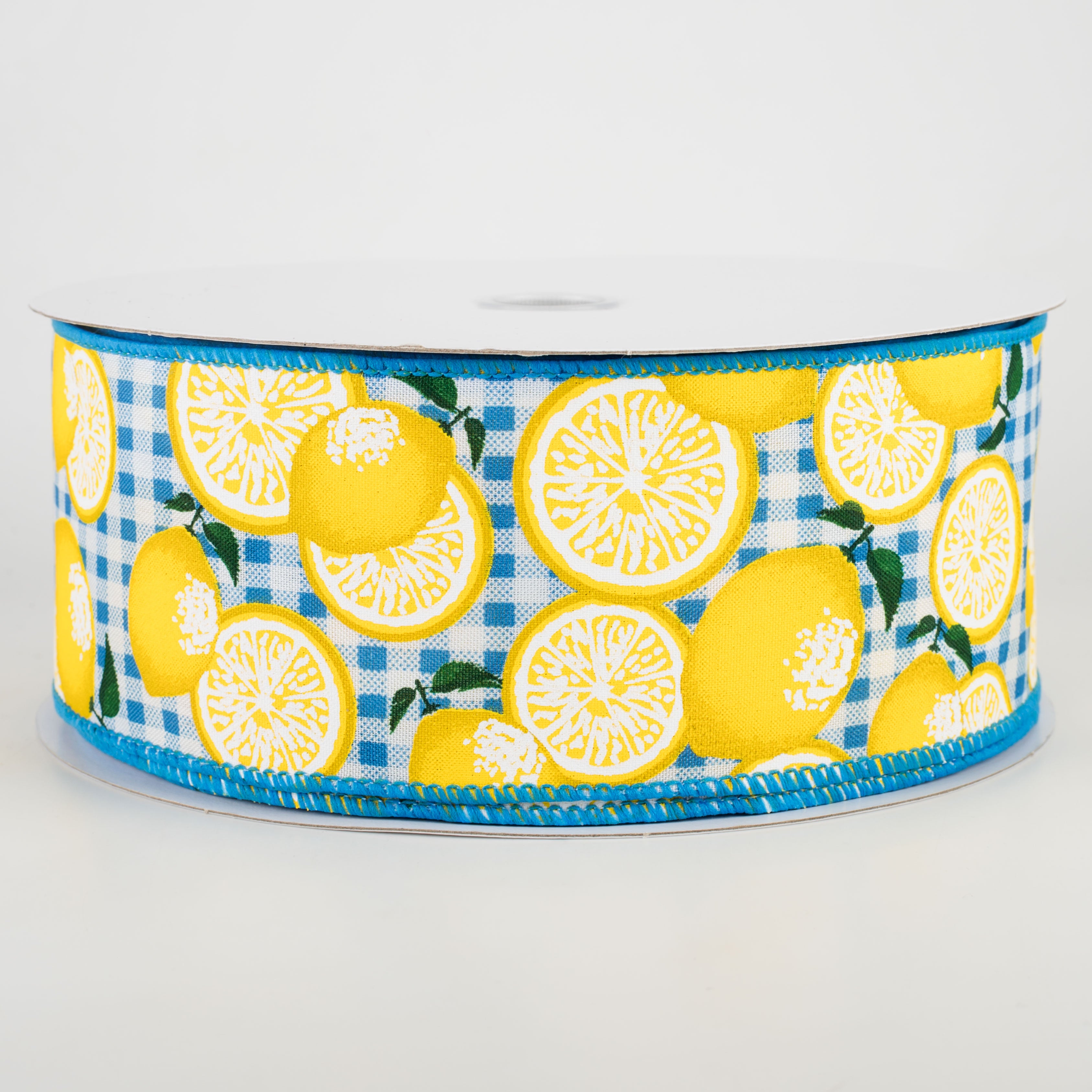 2.5" Gingham Lemons Ribbon: Turquoise (50 Yards) Item Number: 841-40-111