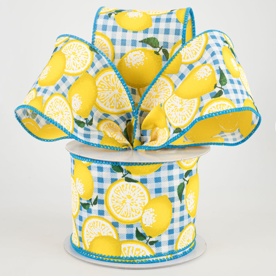 2.5" Gingham Lemons Ribbon: Turquoise (10 Yards) Lifestyle Photo