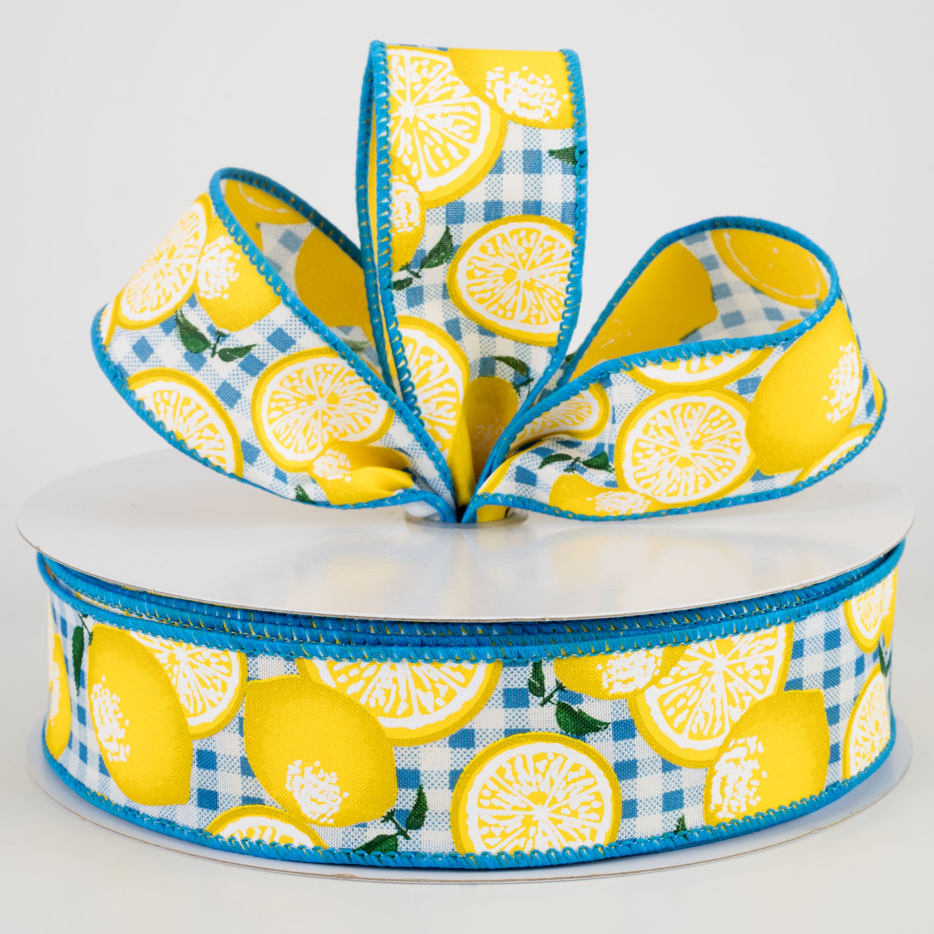 1.5" Gingham Lemons Ribbon: Turquoise (50 Yards) Lifestyle Photo