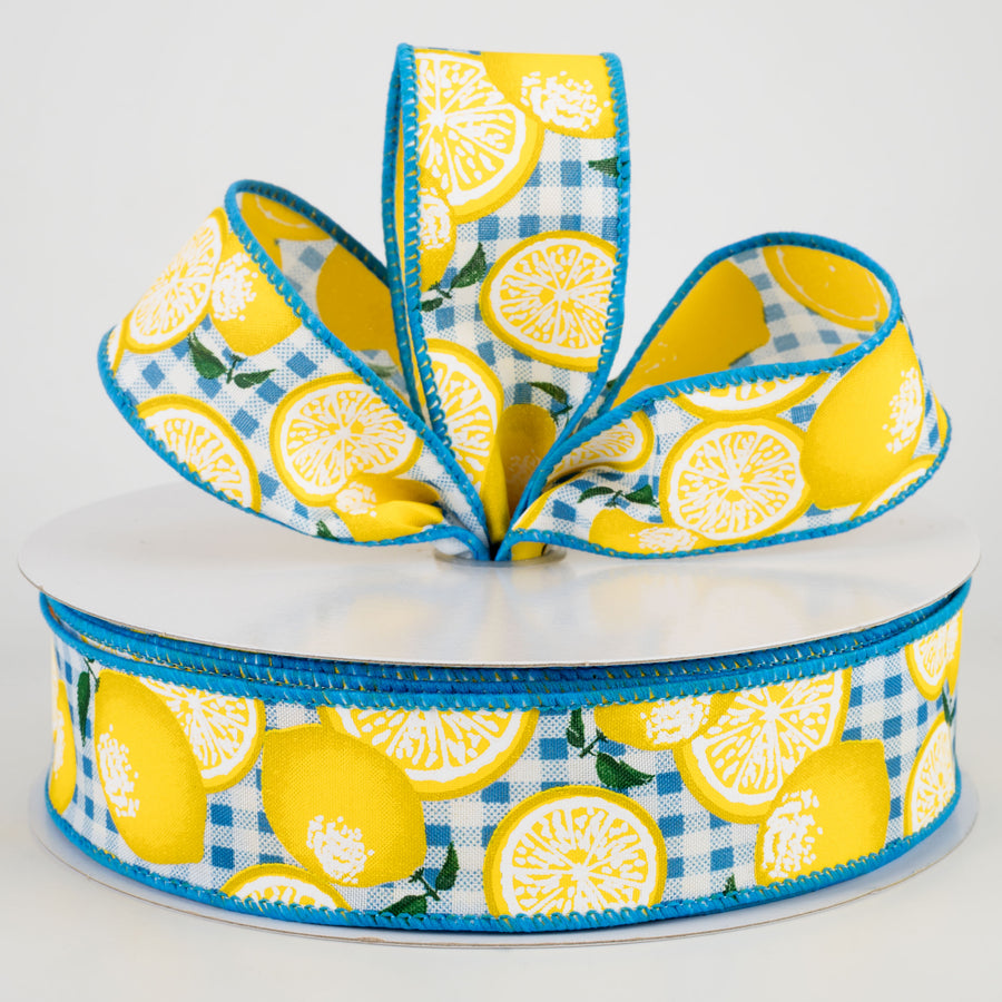 1.5" Gingham Lemons Ribbon: Turquoise (50 Yards) Lifestyle Photo