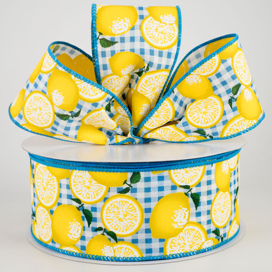 2.5" Gingham Lemons Ribbon: Turquoise (50 Yards) Lifestyle Photo