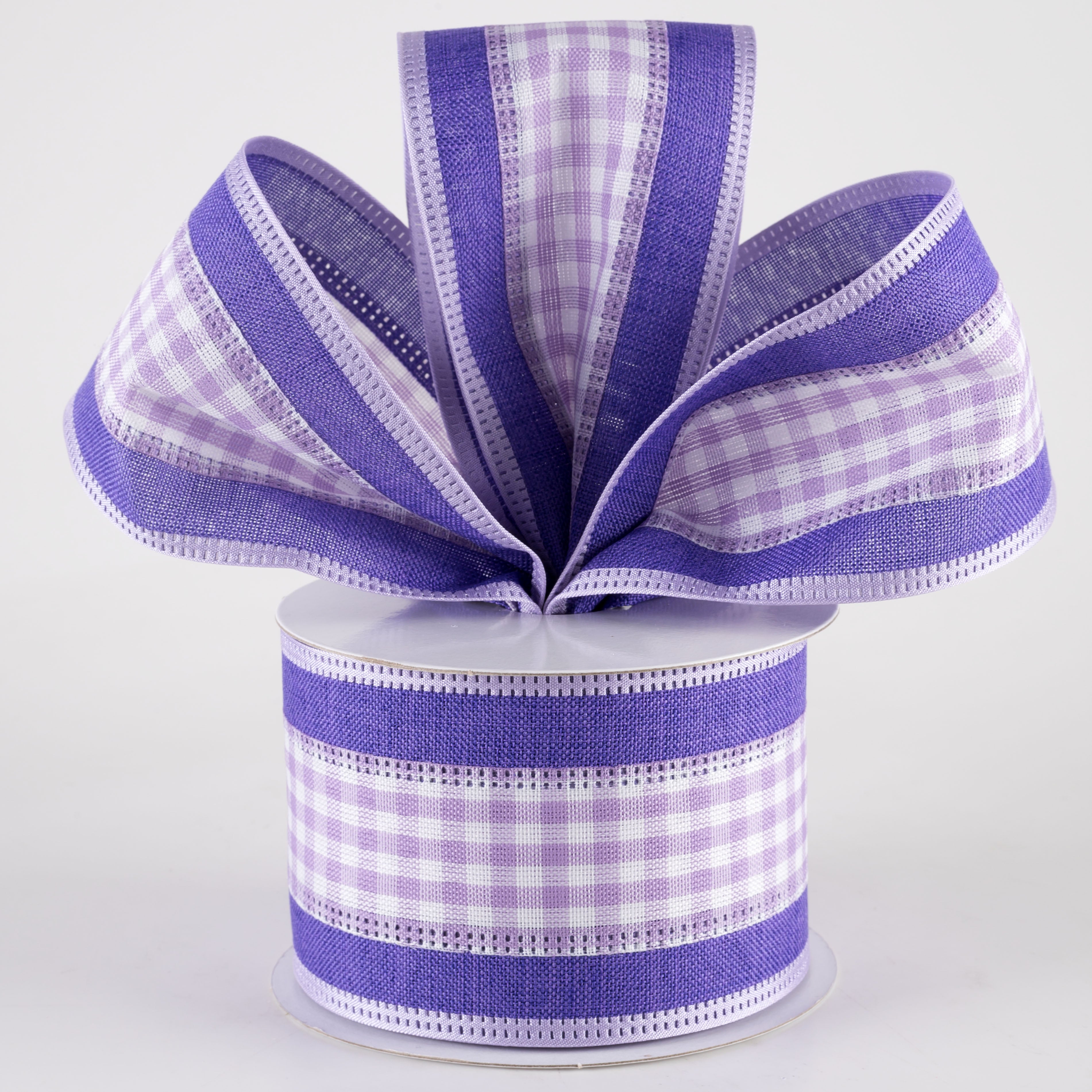 2.5" Gingham & Linen Edge Ribbon: Lavender, Purple & White (10 Yards) Lifestyle Photo
