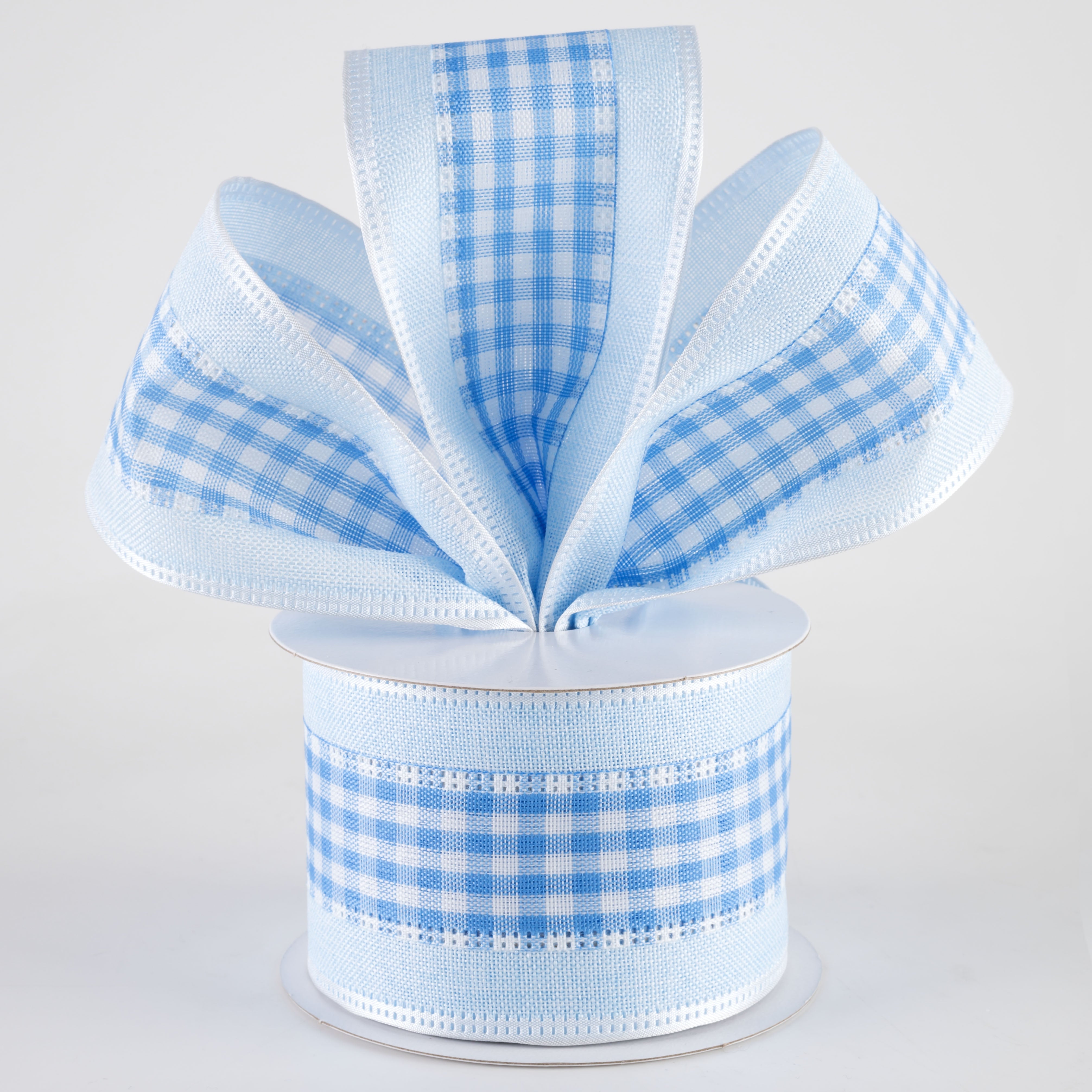 2.5" Gingham & Linen Edge Ribbon: Light Blue & White (10 Yards) Lifestyle Photo