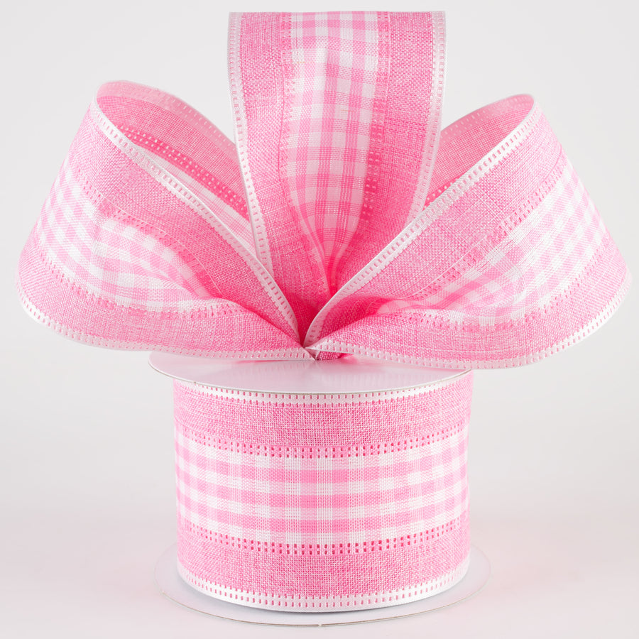 2.5" Gingham & Linen Edge Ribbon: Pink & White (10 Yards) Lifestyle Photo