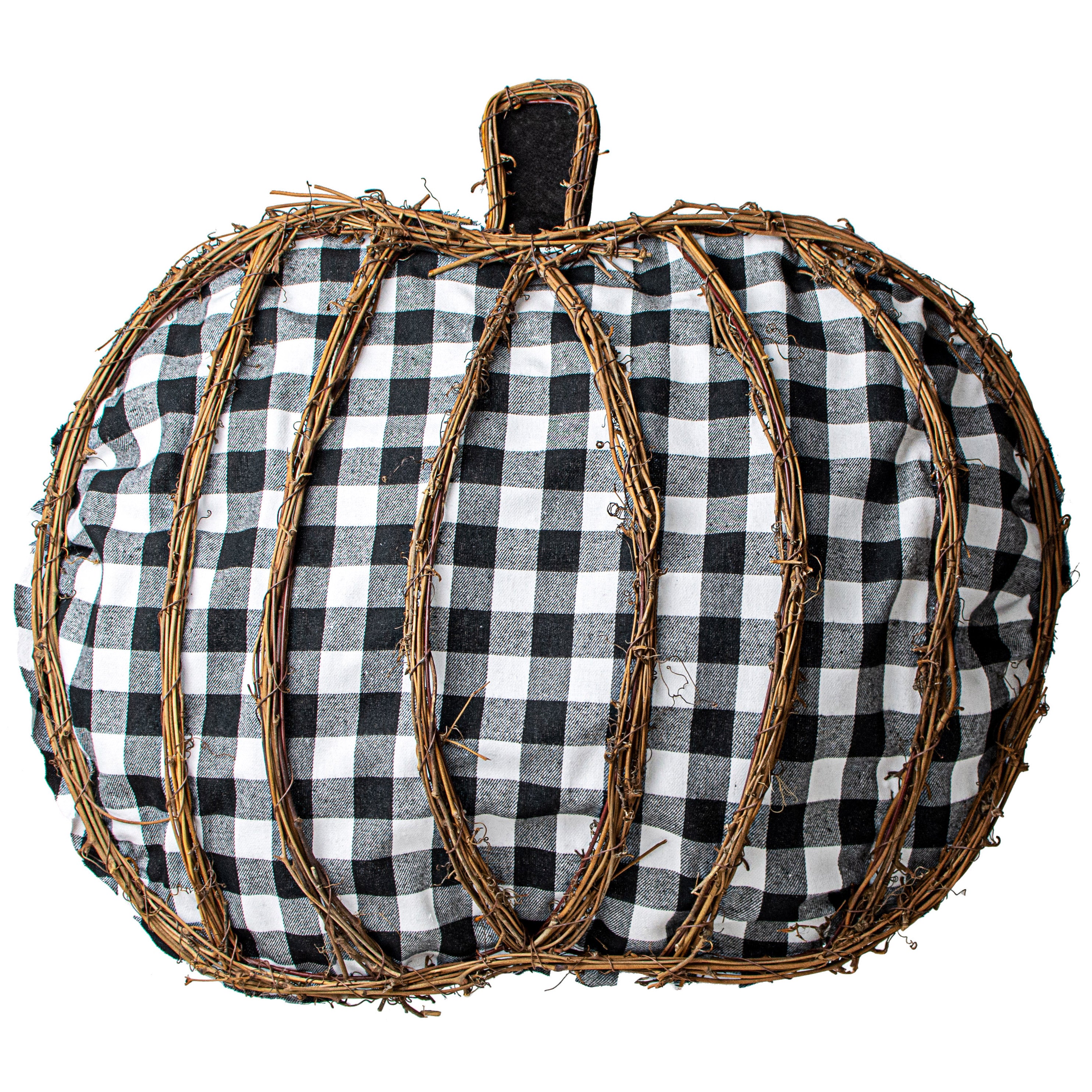 23" Gingham Pumpkin Grapevine Hanger Item Number: 56732GINGHAM