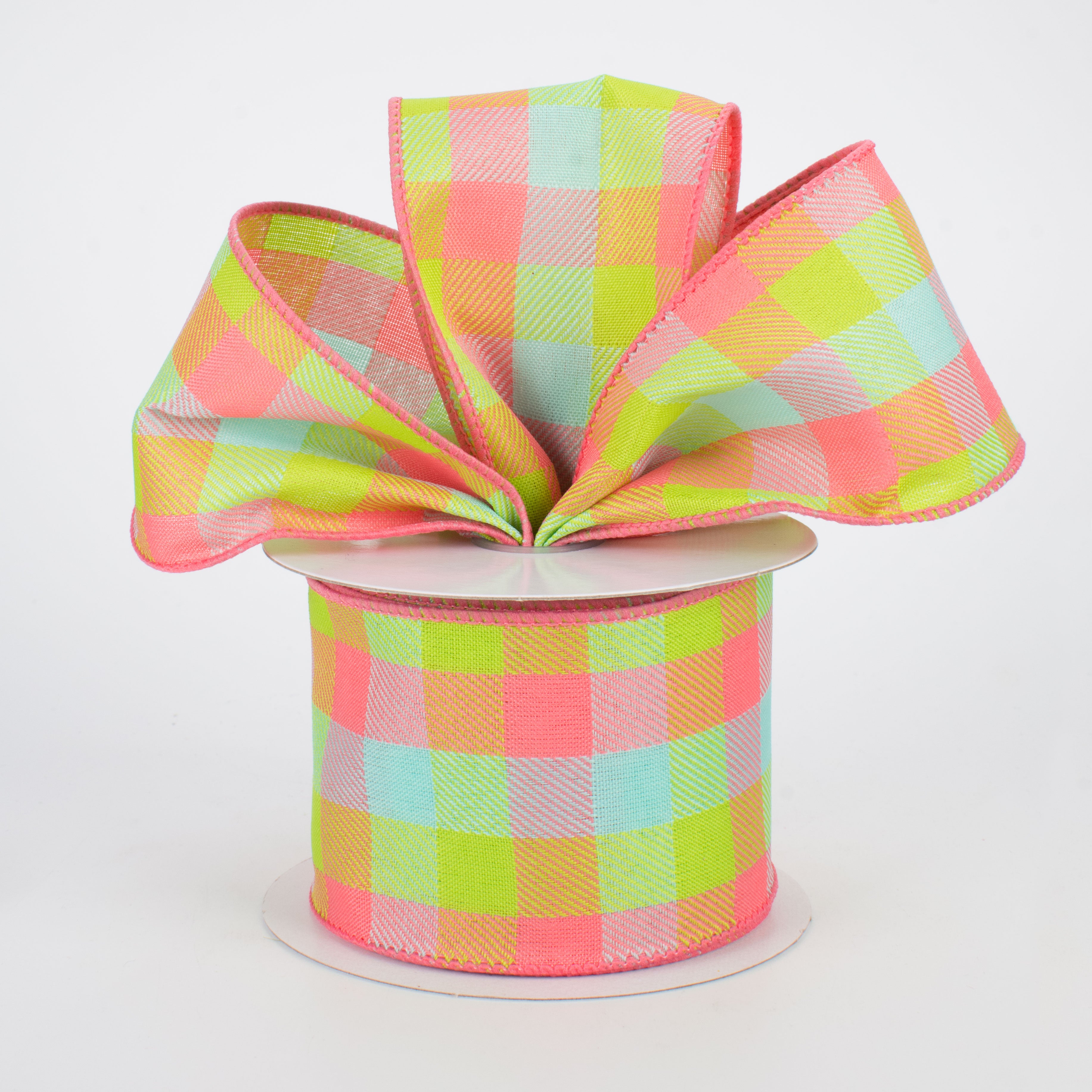 2.5" Gingham Ribbon: Coral, Lime, Turquoise (10 Yards) Lifestyle Photo