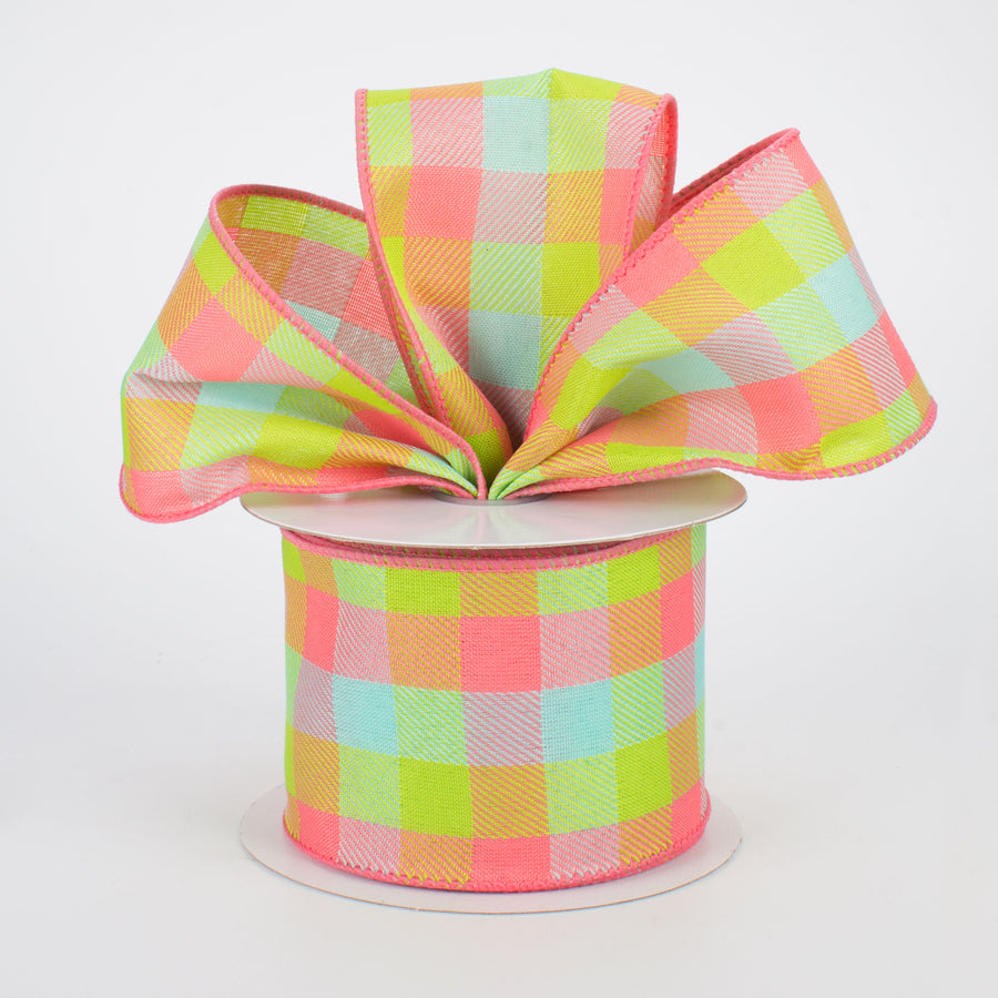 2.5" Gingham Ribbon: Coral, Lime, Turquoise (10 Yards) Lifestyle Photo