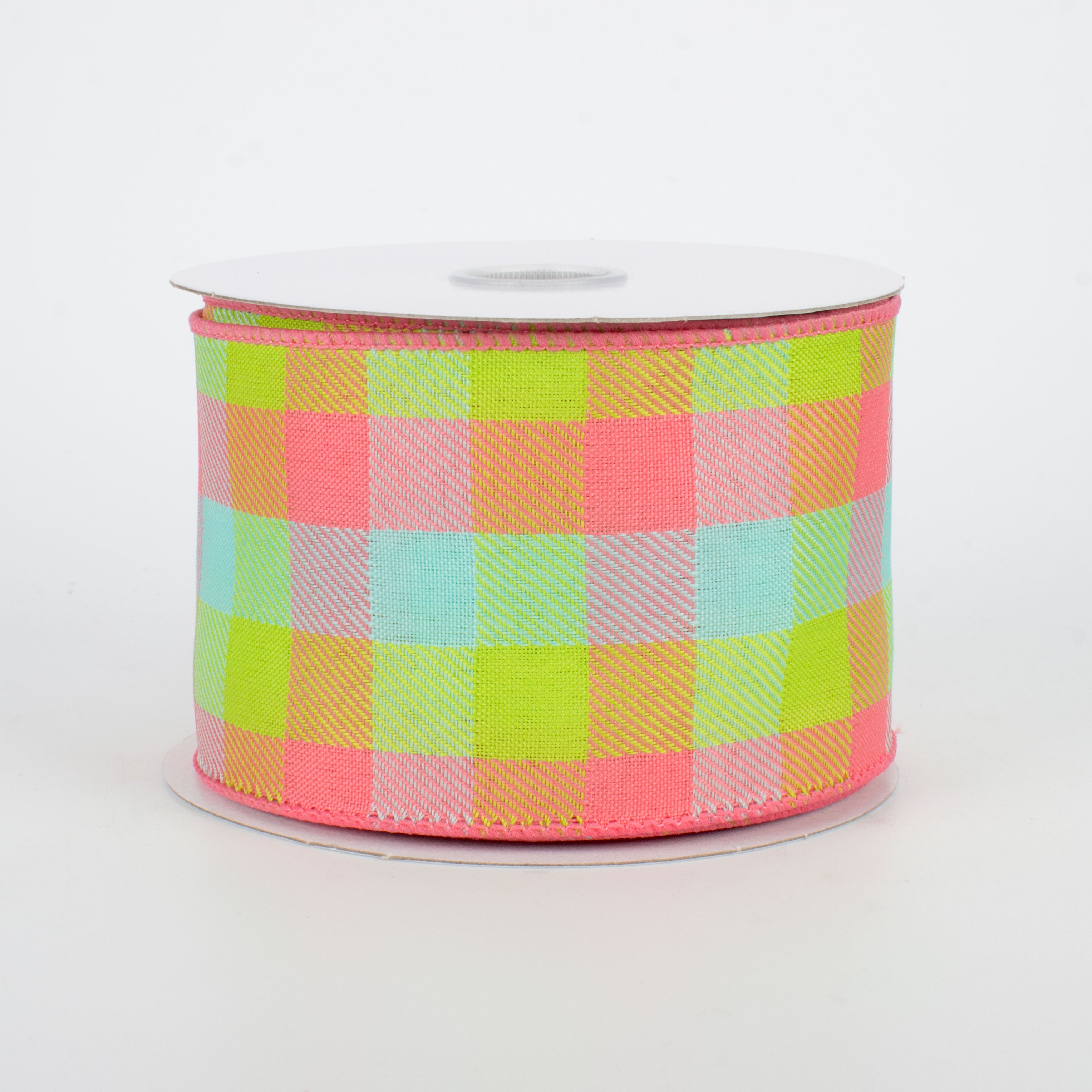 2.5" Gingham Ribbon: Coral, Lime, Turquoise (10 Yards)