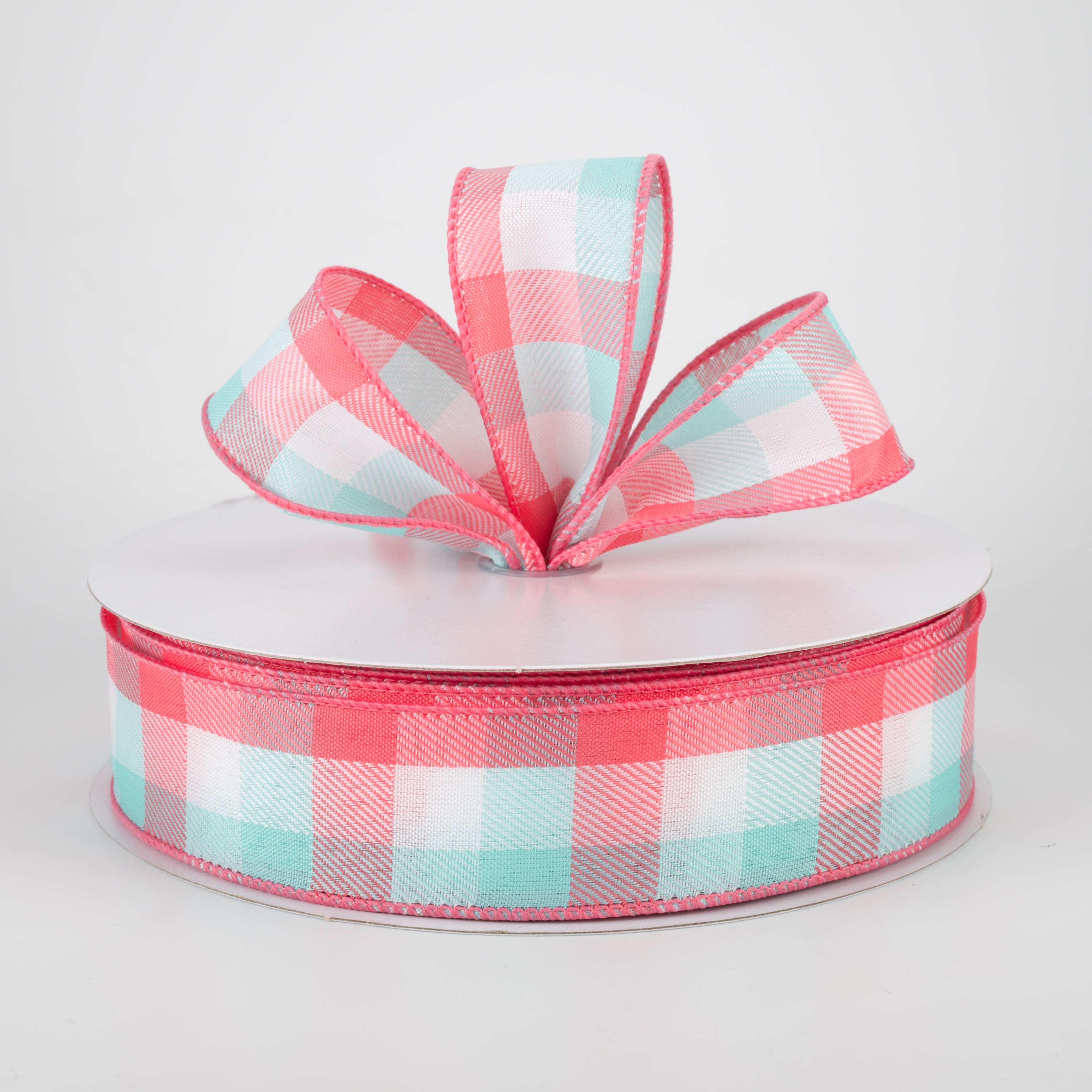1.5" Gingham Ribbon: Coral, Turquoise, White (50 Yards) Lifestyle Photo