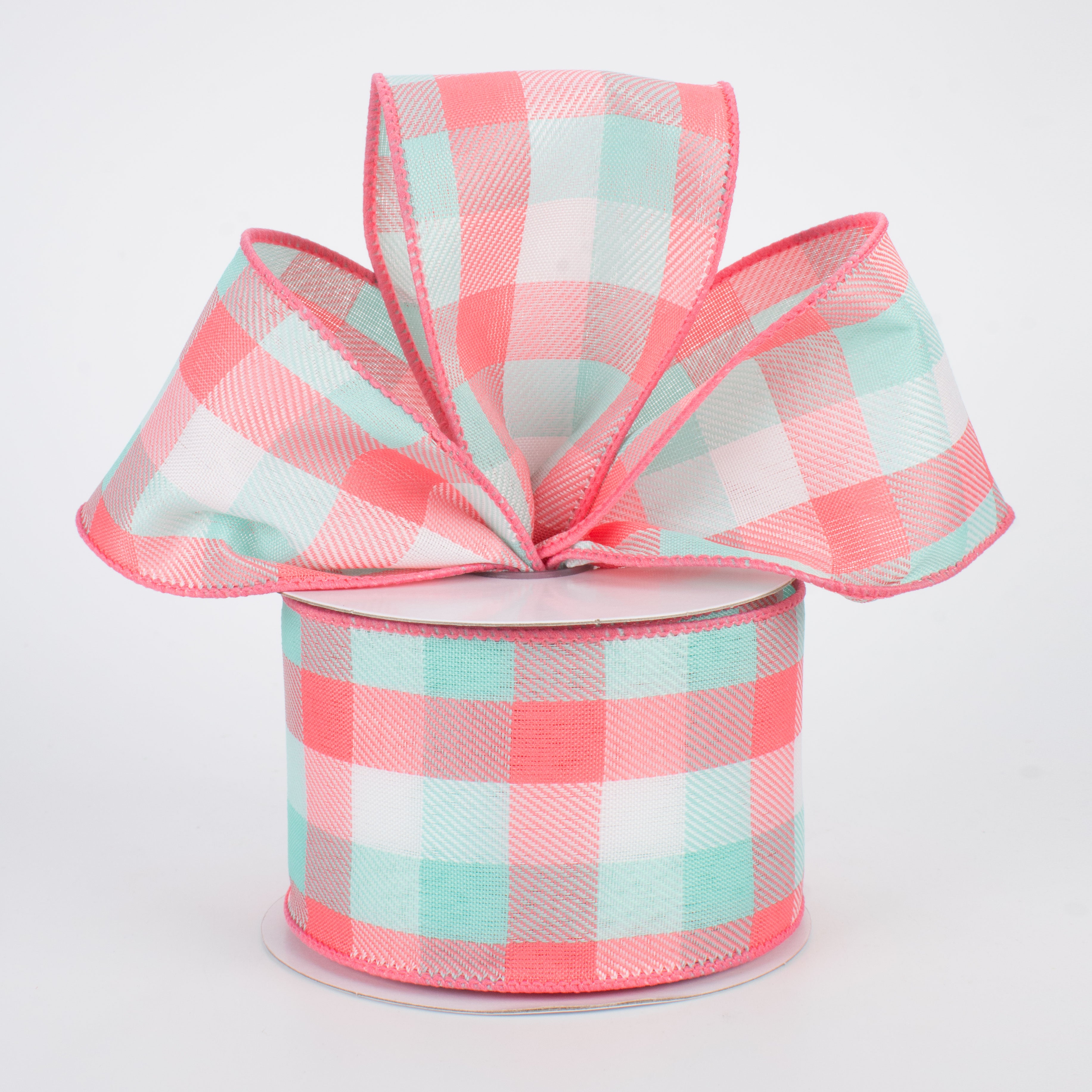 2.5" Gingham Ribbon: Coral, Turquoise, White (10 Yards) Lifestyle Photo