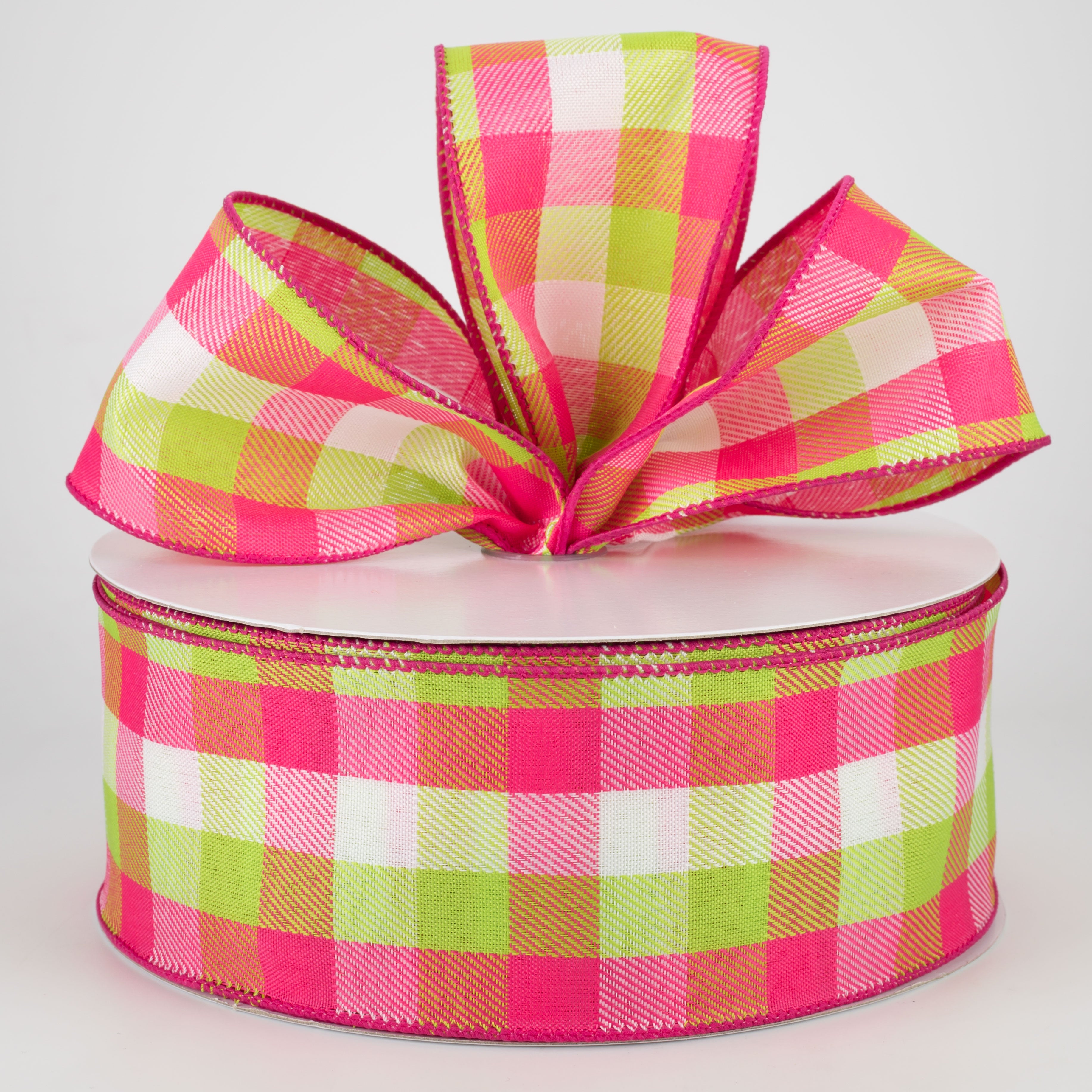 2.5" Gingham Ribbon: Lime, Fuchsia, White (50 Yards) Lifestyle Photo