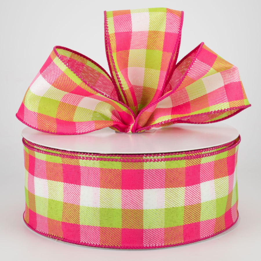 2.5" Gingham Ribbon: Lime, Fuchsia, White (50 Yards) Lifestyle Photo