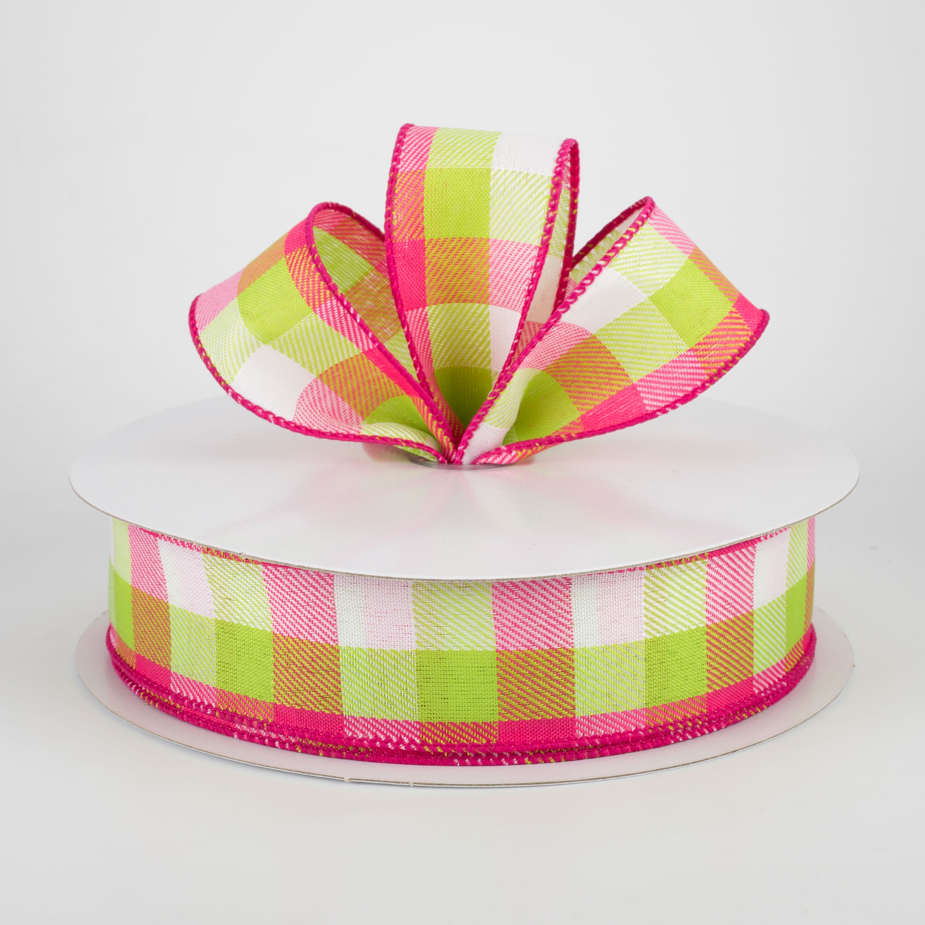 1.5" Gingham Ribbon: Lime, Fuchsia, White (50 Yards) Lifestyle Photo