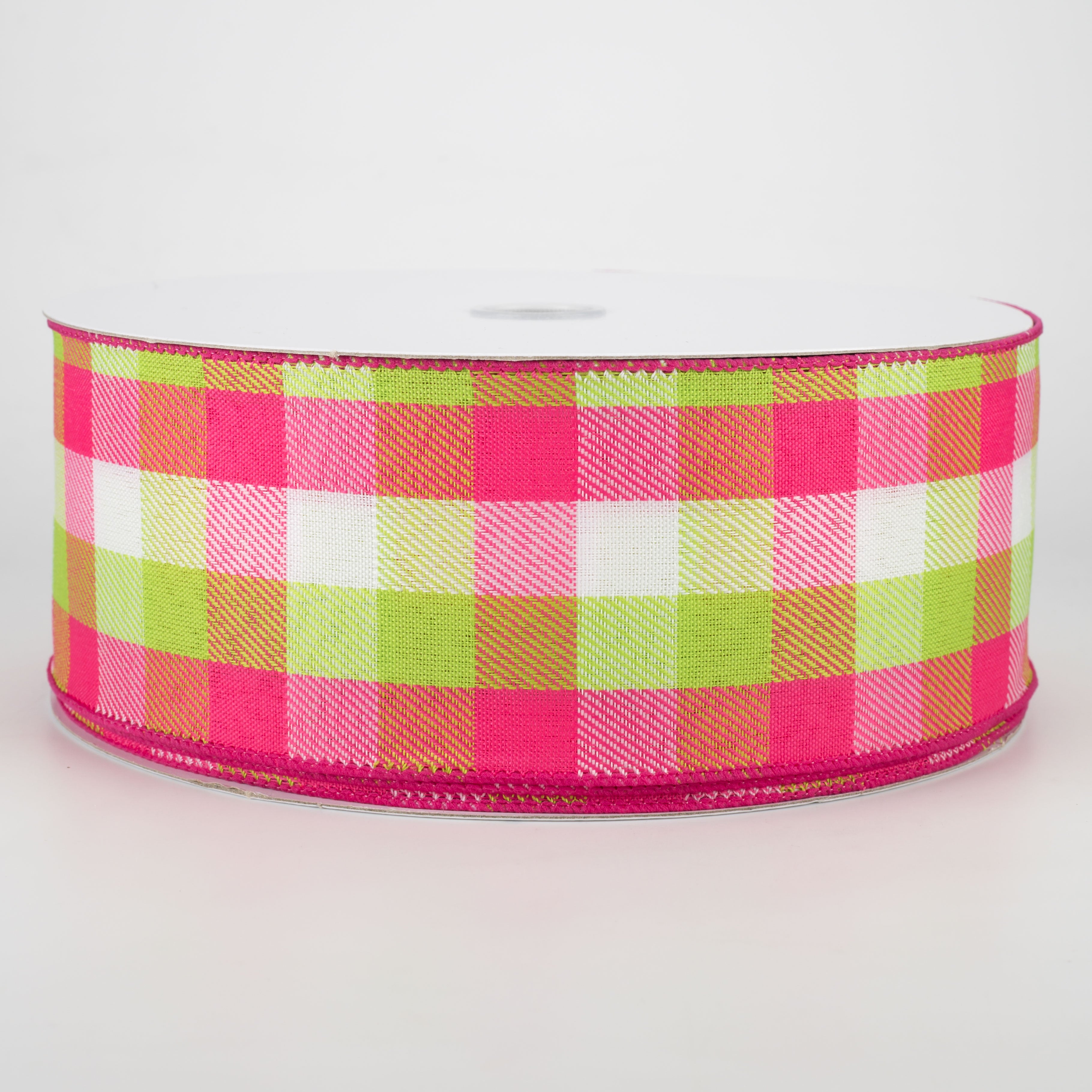 2.5" Gingham Ribbon: Lime, Fuchsia, White (50 Yards) Item Number: Q501940-638