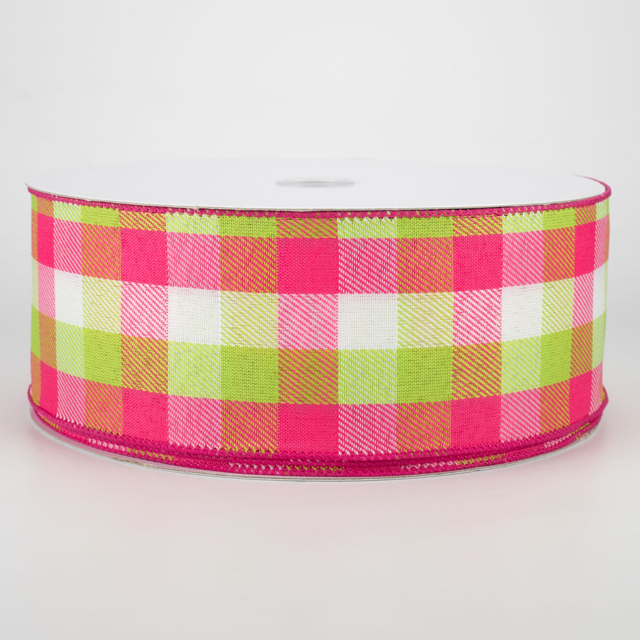 2.5" Gingham Ribbon: Lime, Fuchsia, White (50 Yards) Item Number: Q501940-638