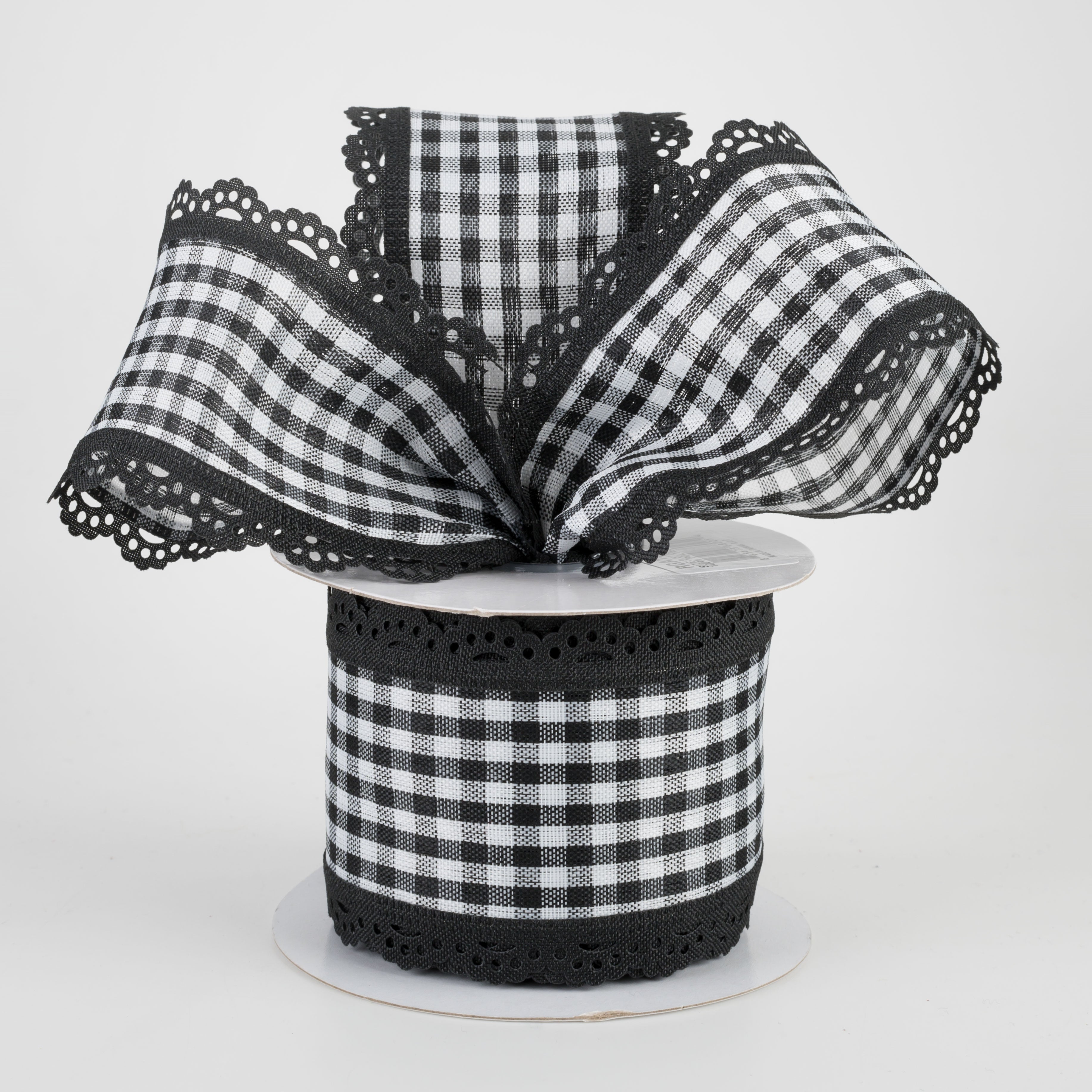 2.5" Gingham Scalloped Edge Ribbon: Black & White (10 Yards) Lifestyle Photo