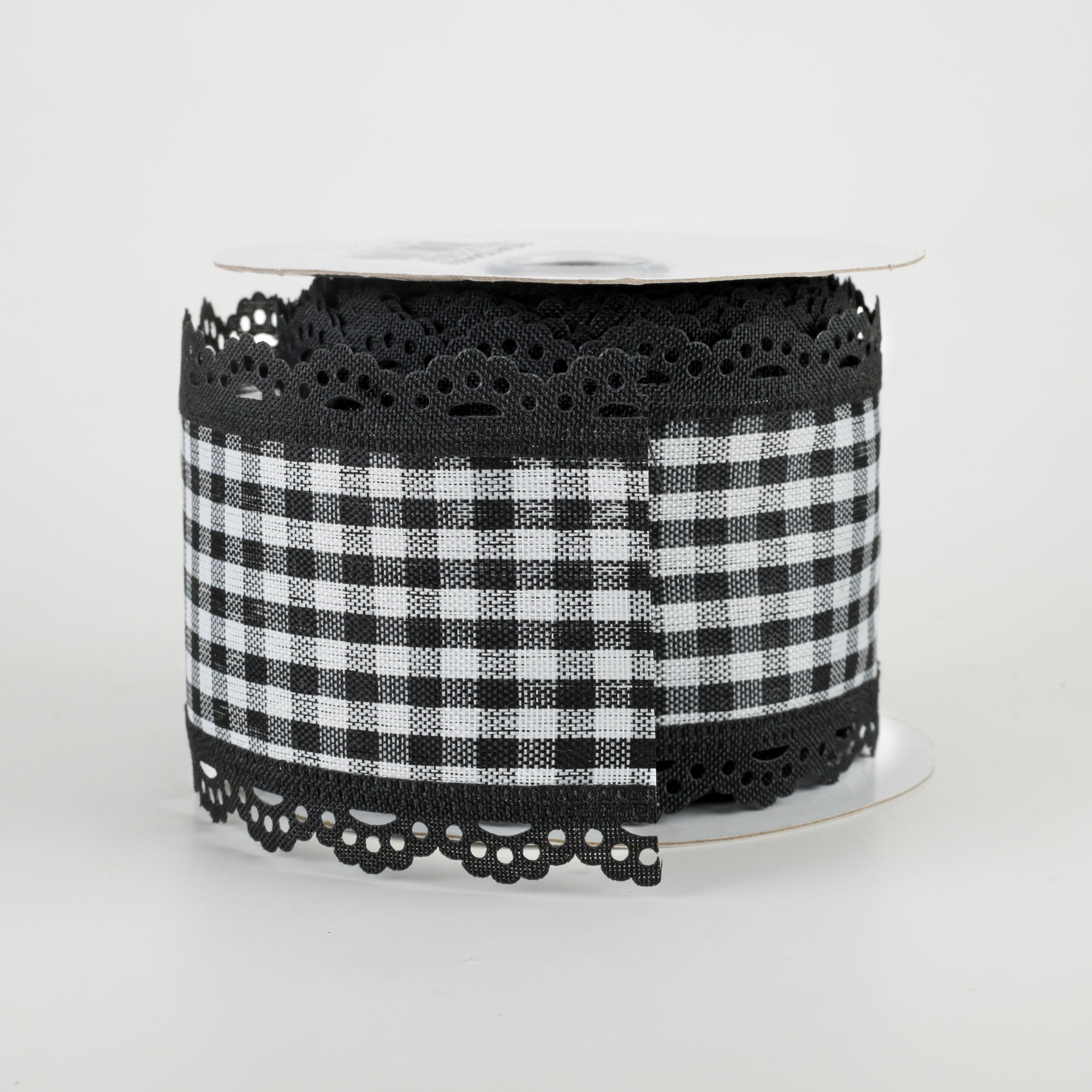 2.5" Gingham Scalloped Edge Ribbon: Black & White (10 Yards)