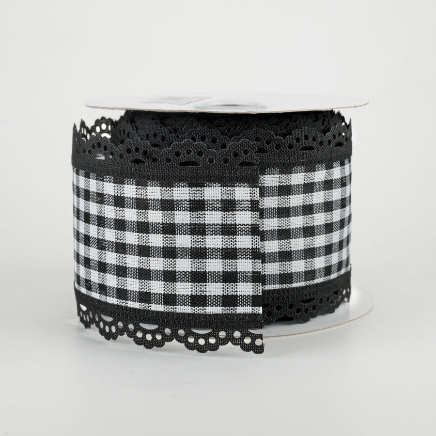 2.5" Gingham Scalloped Edge Ribbon: Black & White (10 Yards)