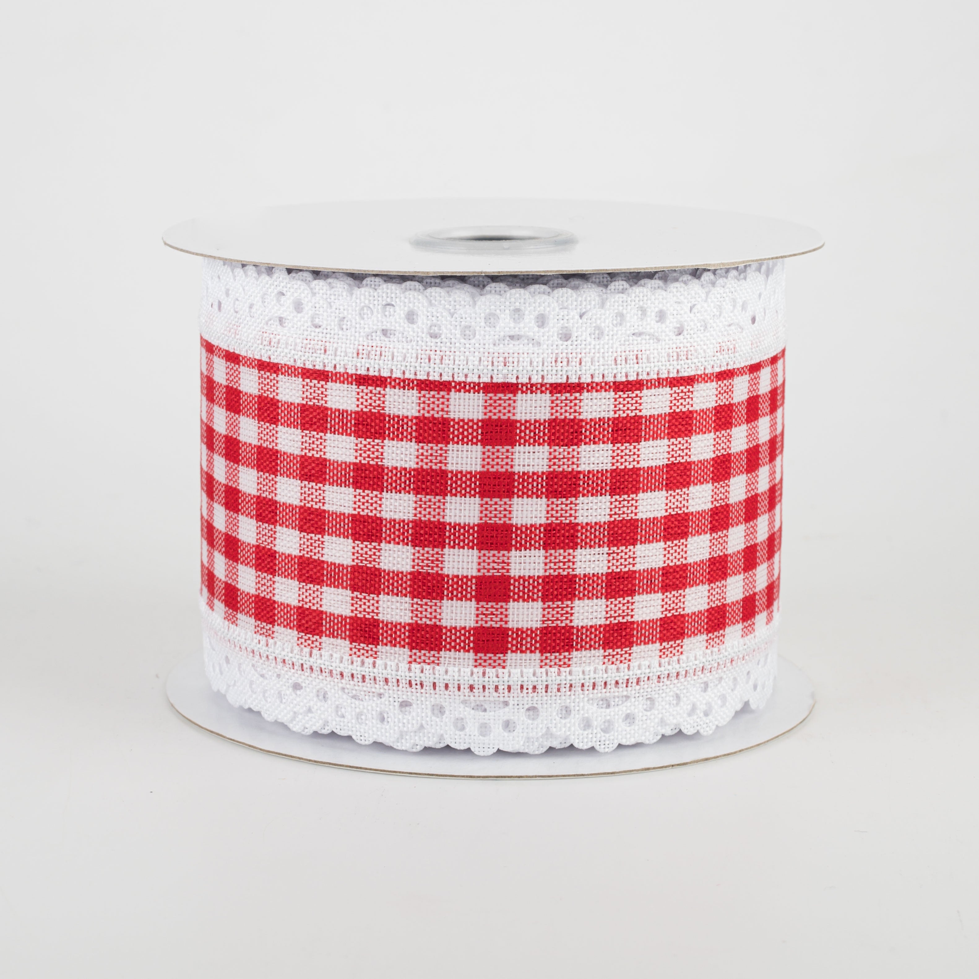 2.5" Gingham Scalloped Edge Ribbon: Red & White (10 Yards)
