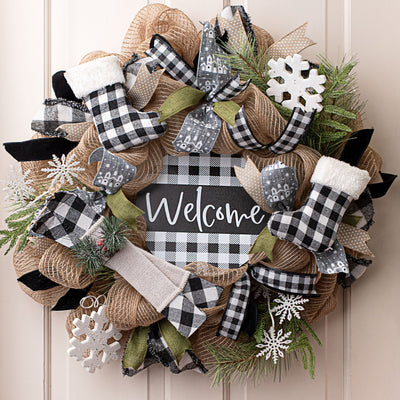 13" Gingham Snow Skis Ornament Lifestyle Photo