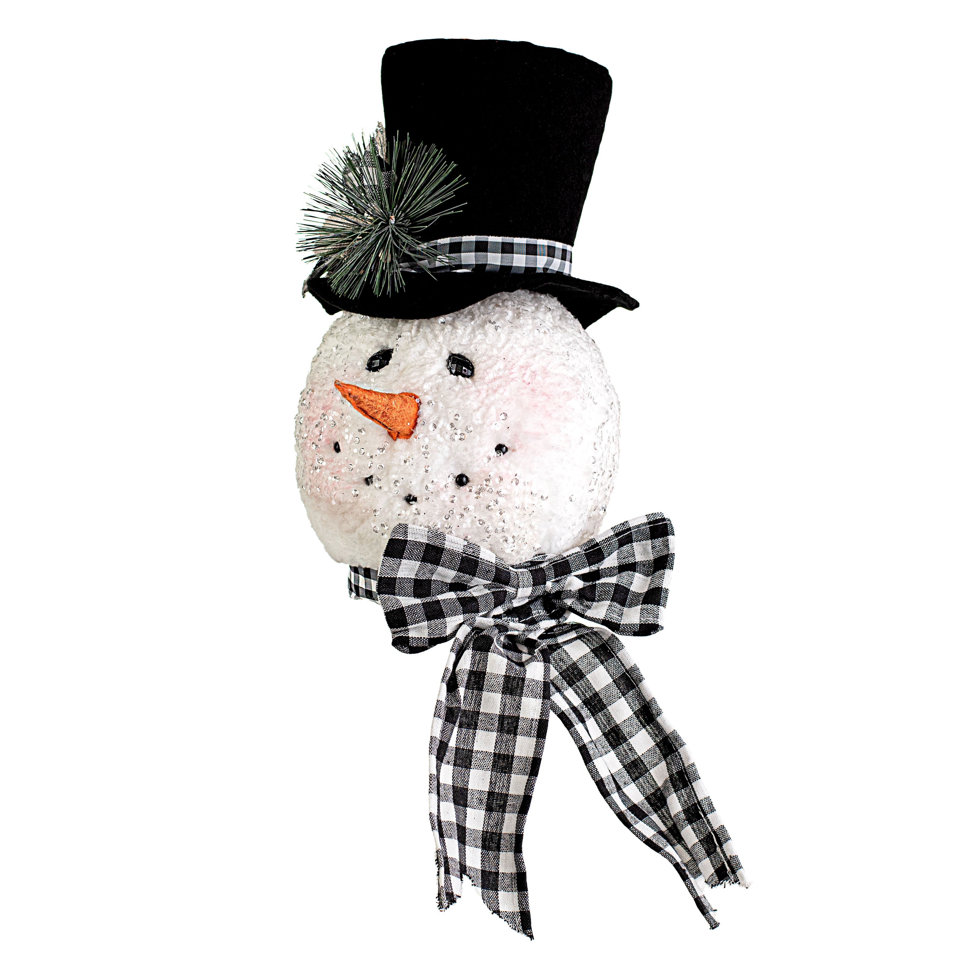 12" Gingham Snowman Head Decoration Item Number: 85396GINGHAM