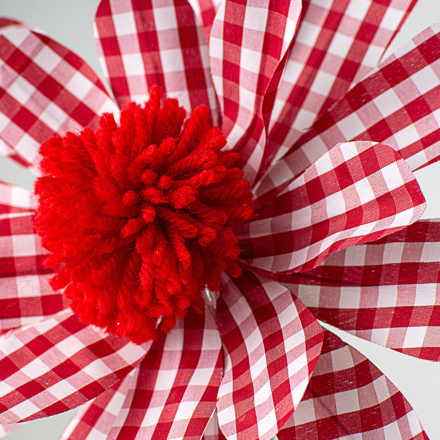 24" Gingham Sunflower Pick: Red & White Lifestyle Photo