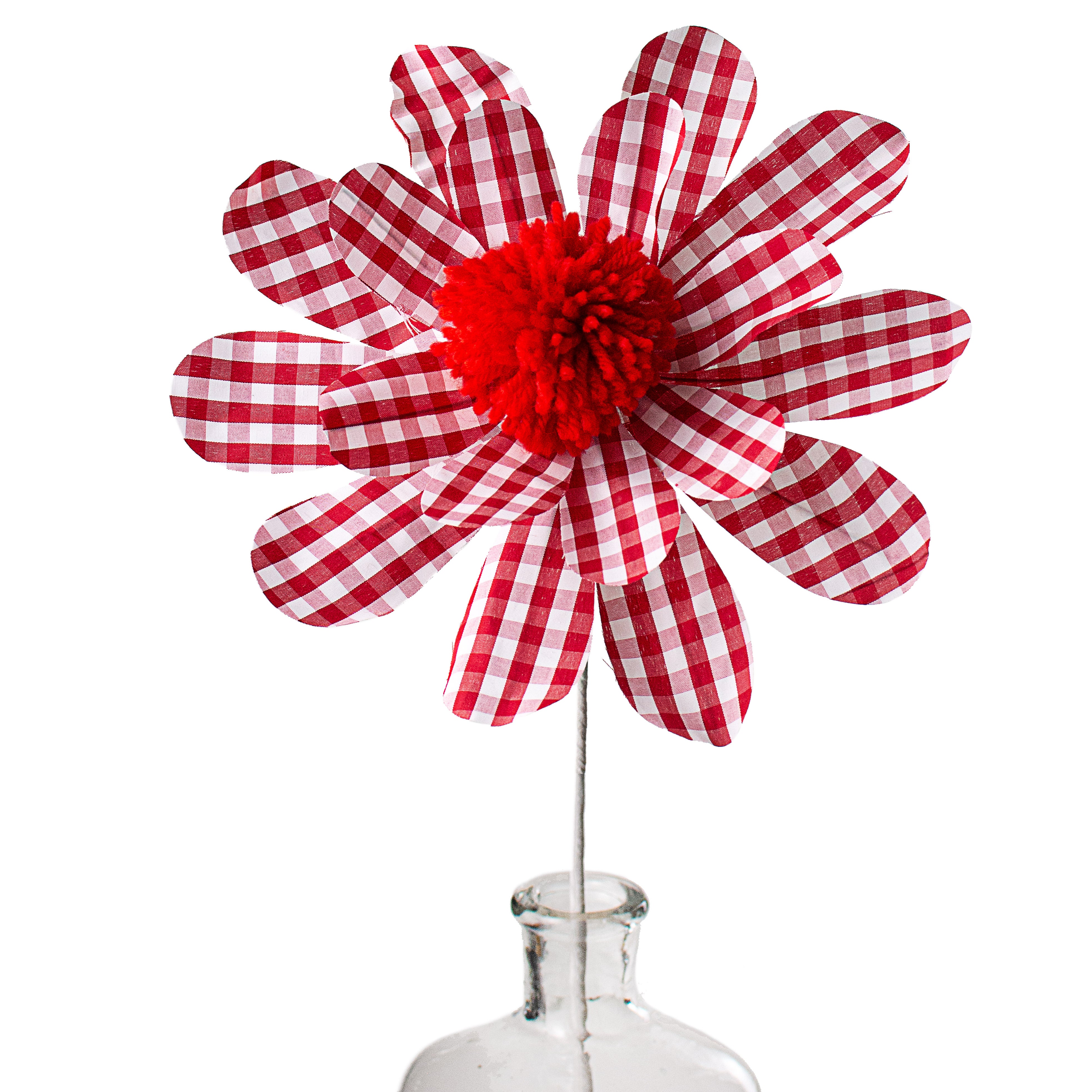 24" Gingham Sunflower Pick: Red & White Item Number: 62815RD